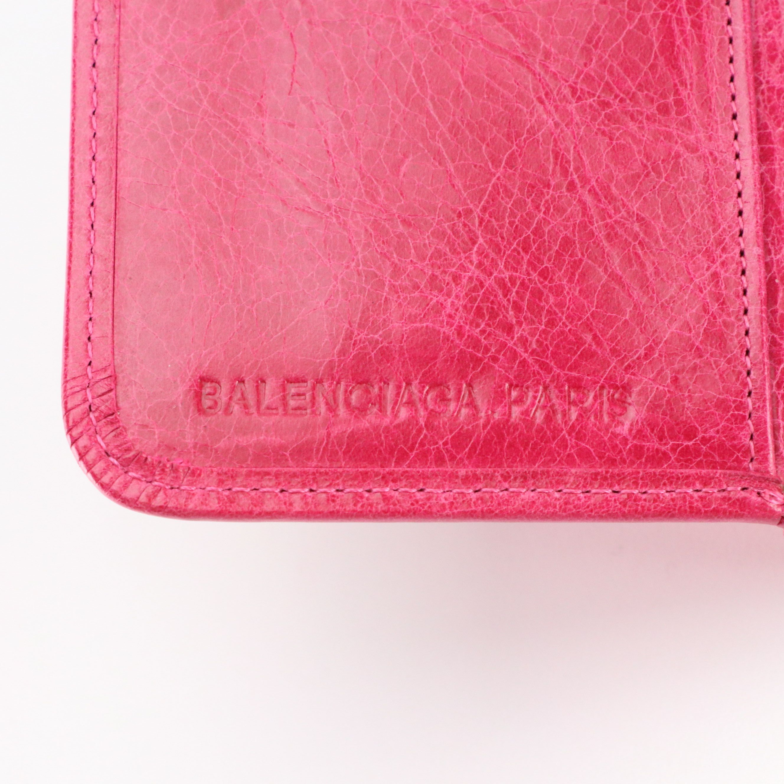 Balenciaga Motocross Trifold Wallet in Hot Pink Lambskin Leather