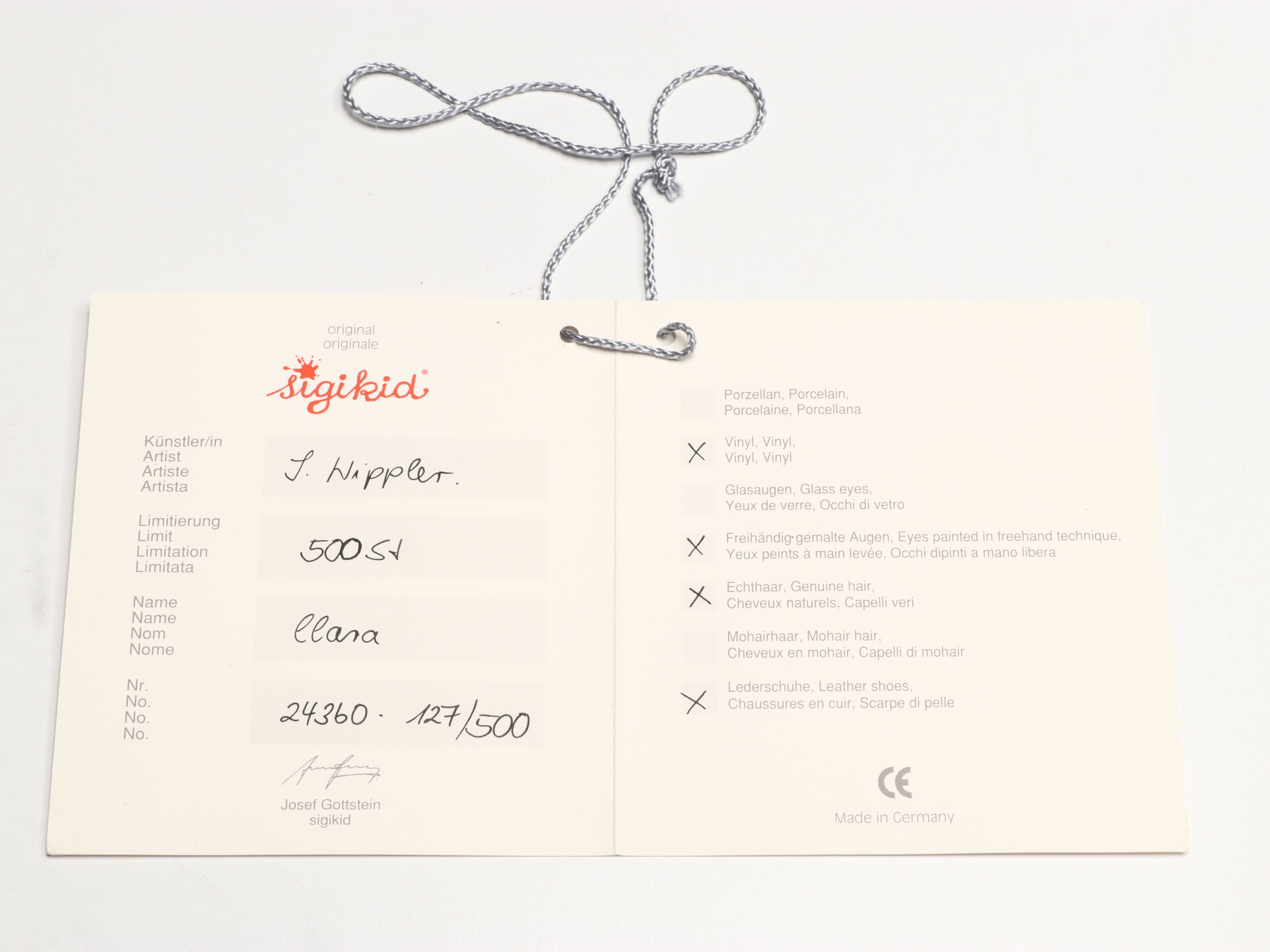 Sigikid German Vinyl Doll with Human Hair