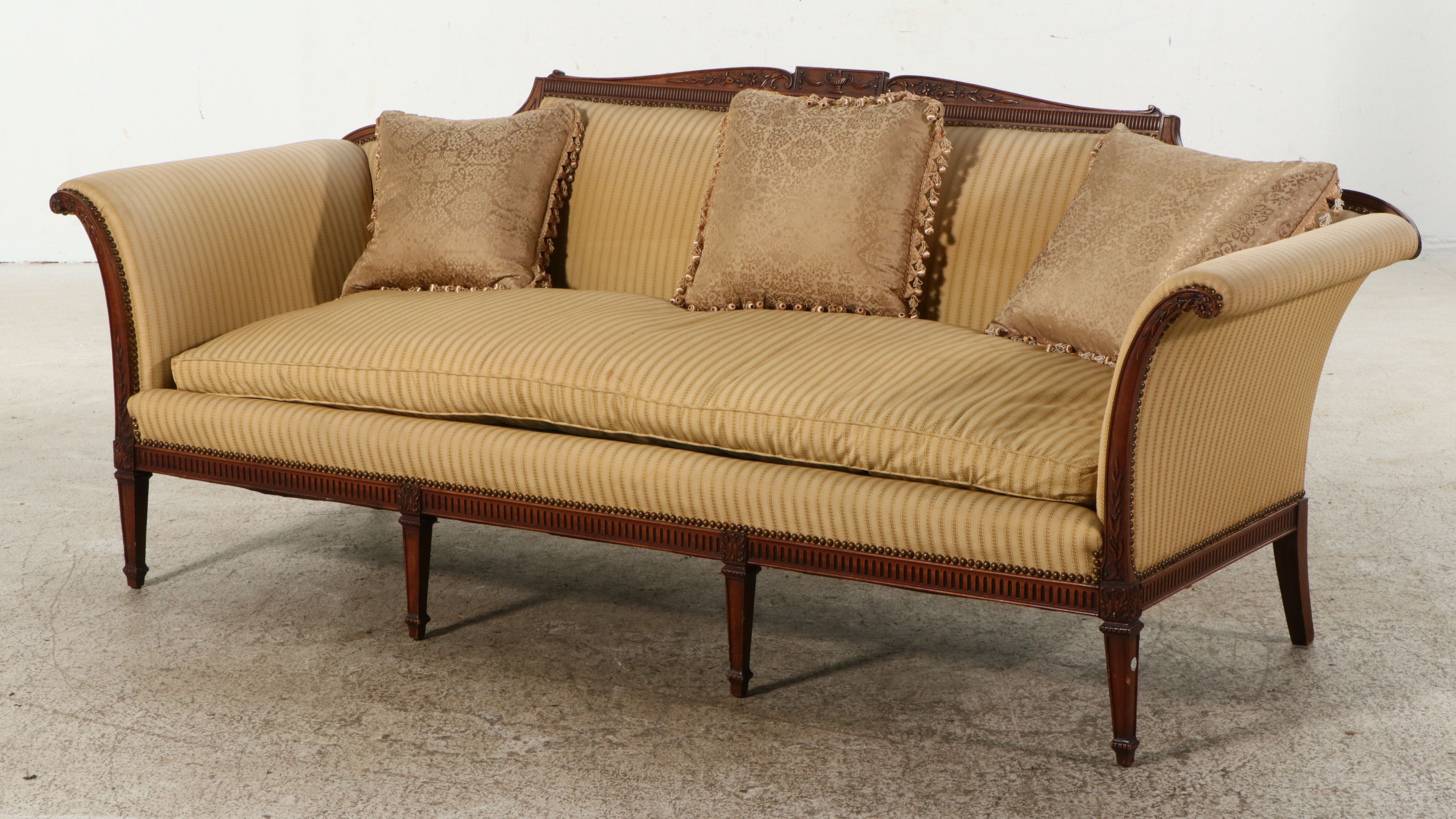 Louis XVI Style Carved Mahogany and Upholstered Sofa