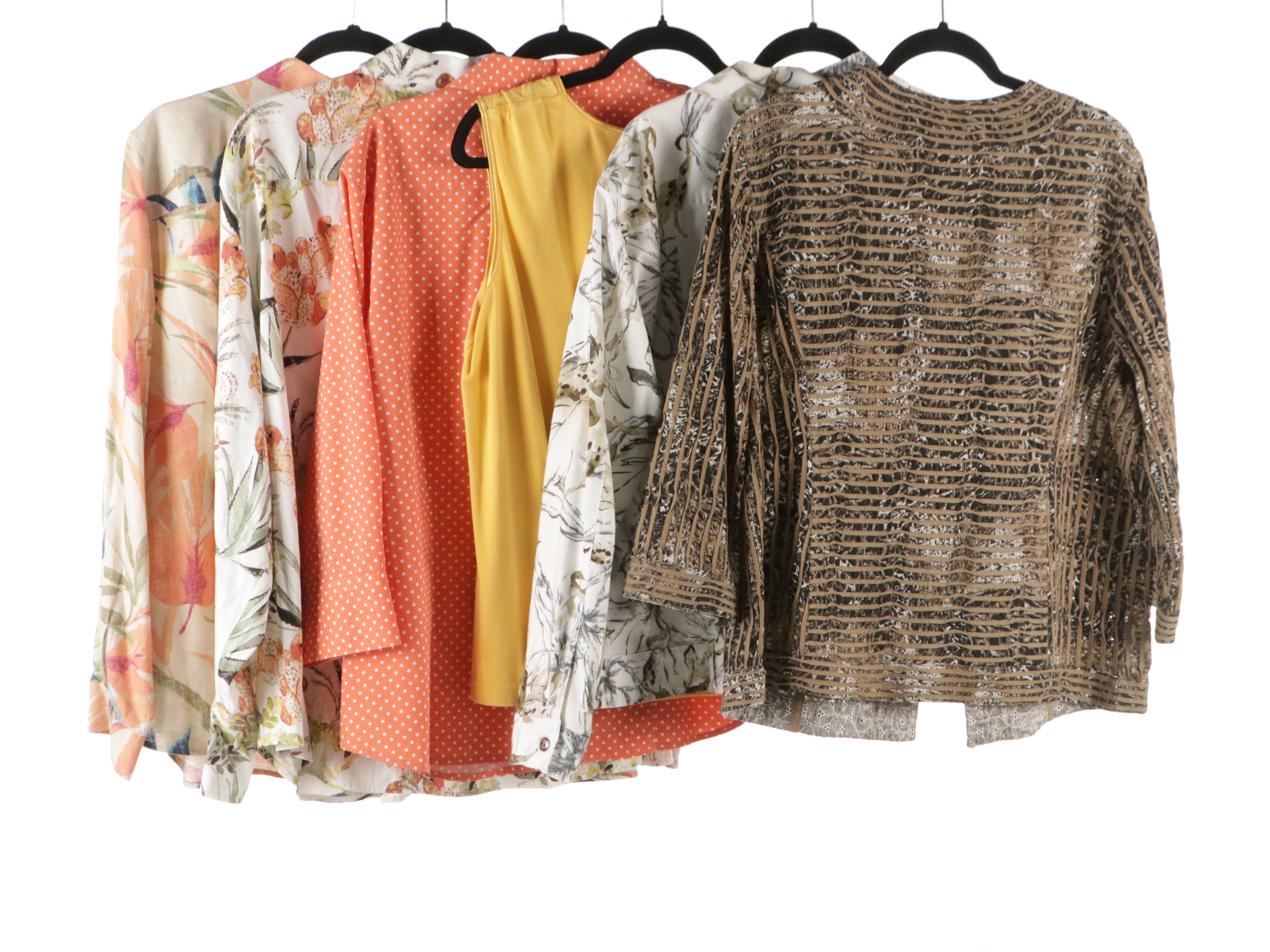 Chico's Linen and Cotton Printed Long Sleeve Button-Down Tops, Zip Jacket & More