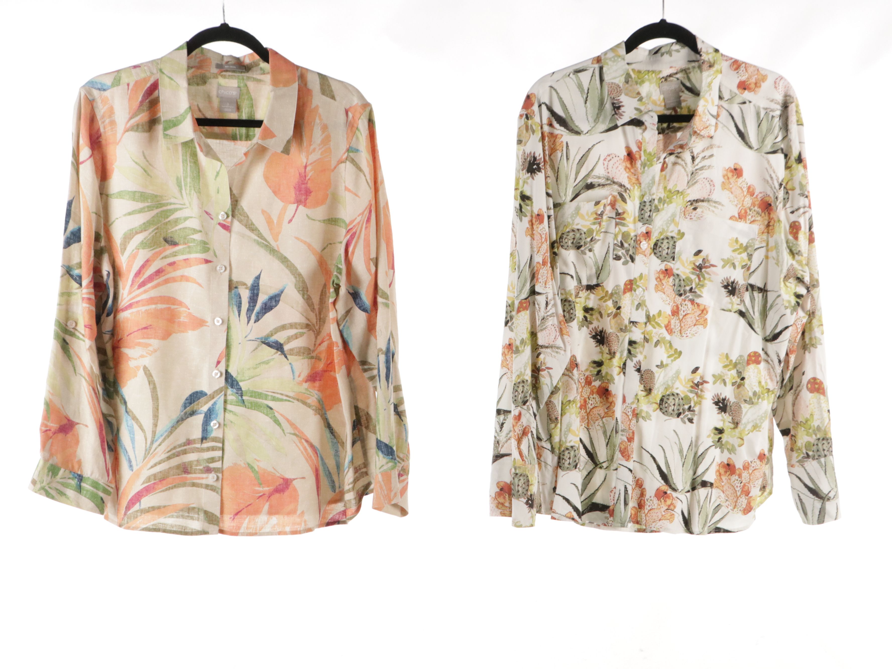 Chico's Linen and Cotton Printed Long Sleeve Button-Down Tops, Zip Jacket & More