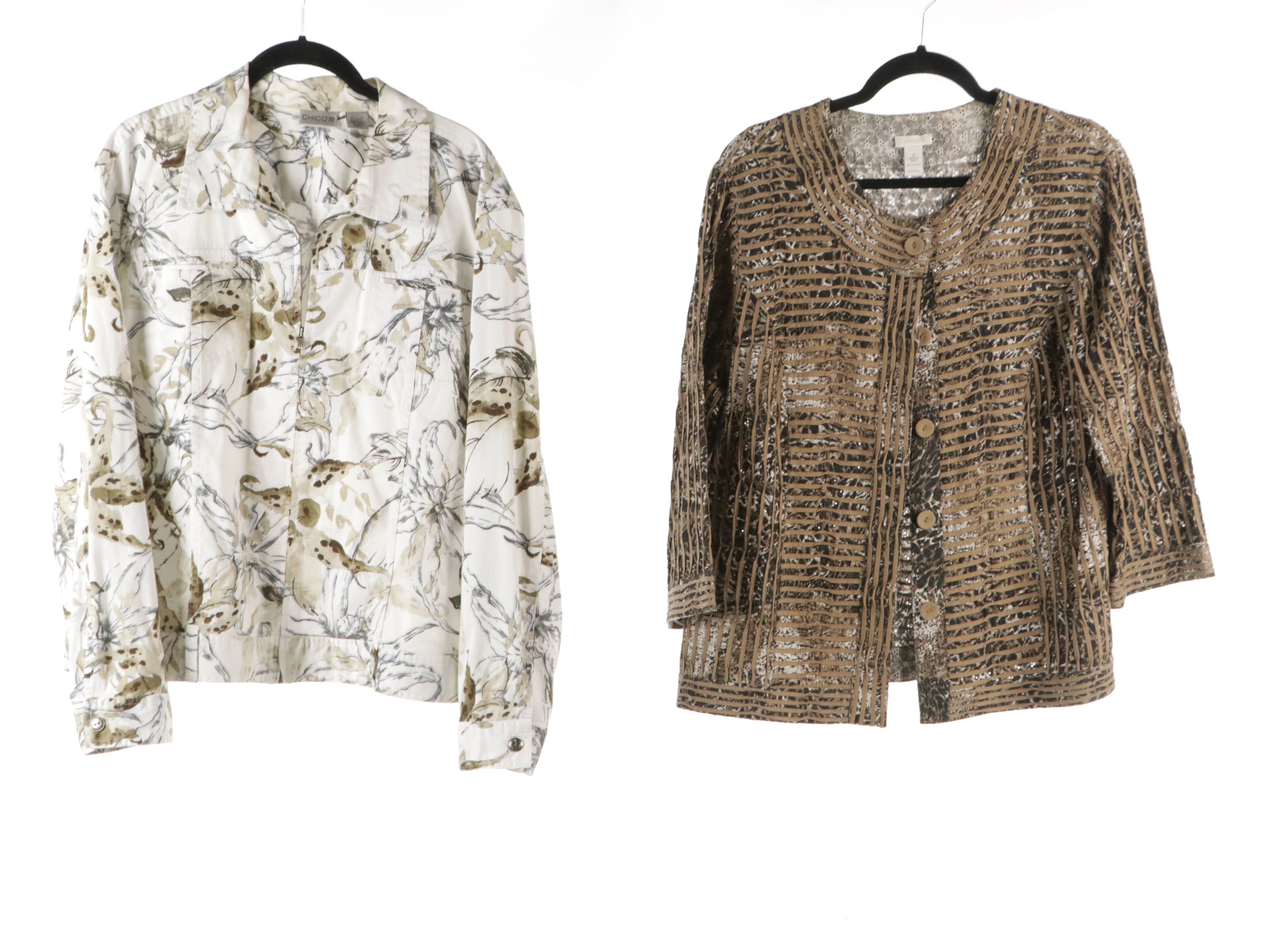 Chico's Linen and Cotton Printed Long Sleeve Button-Down Tops, Zip Jacket & More