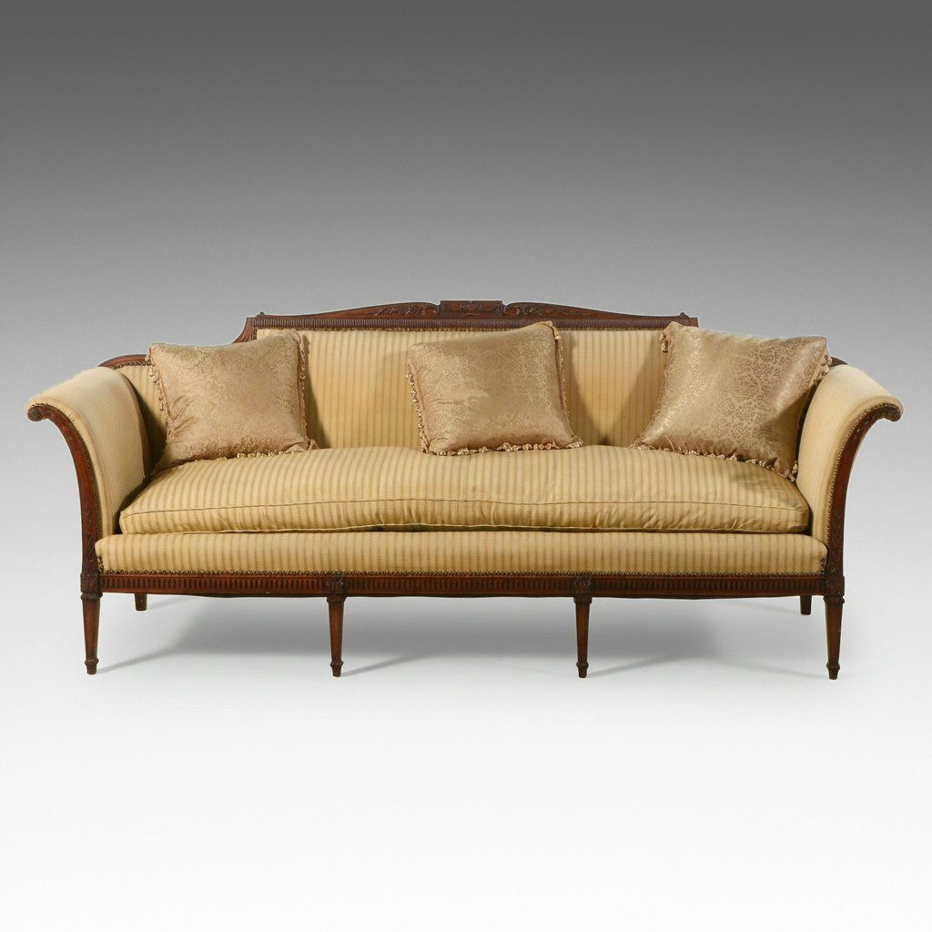 Louis XVI Style Carved Mahogany and Upholstered Sofa