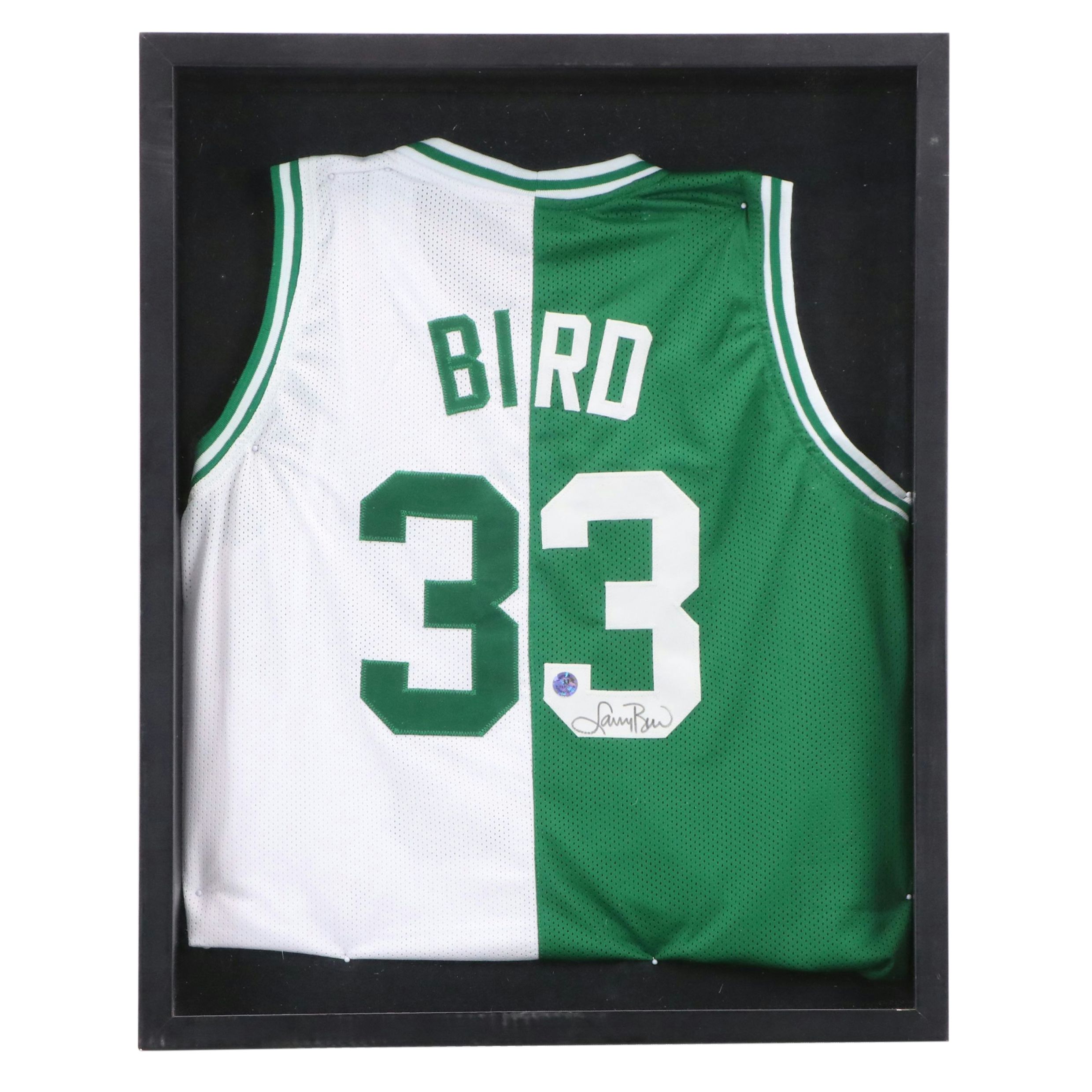 Larry Bird Signed Boston Celtics Framed Basketball Jersey