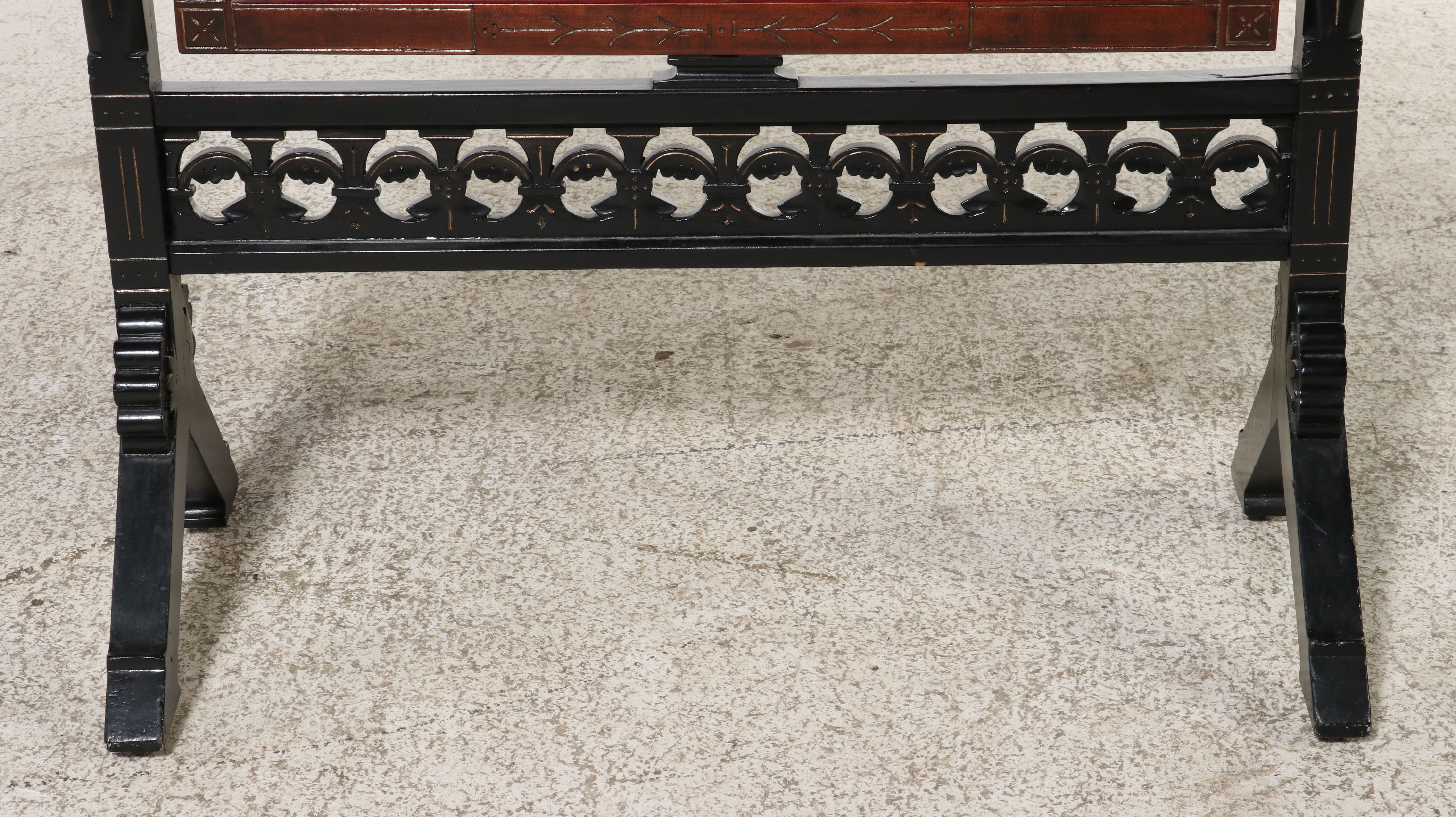 Aesthetic Movement Ebonized Wood and Silk Fireplace Screen