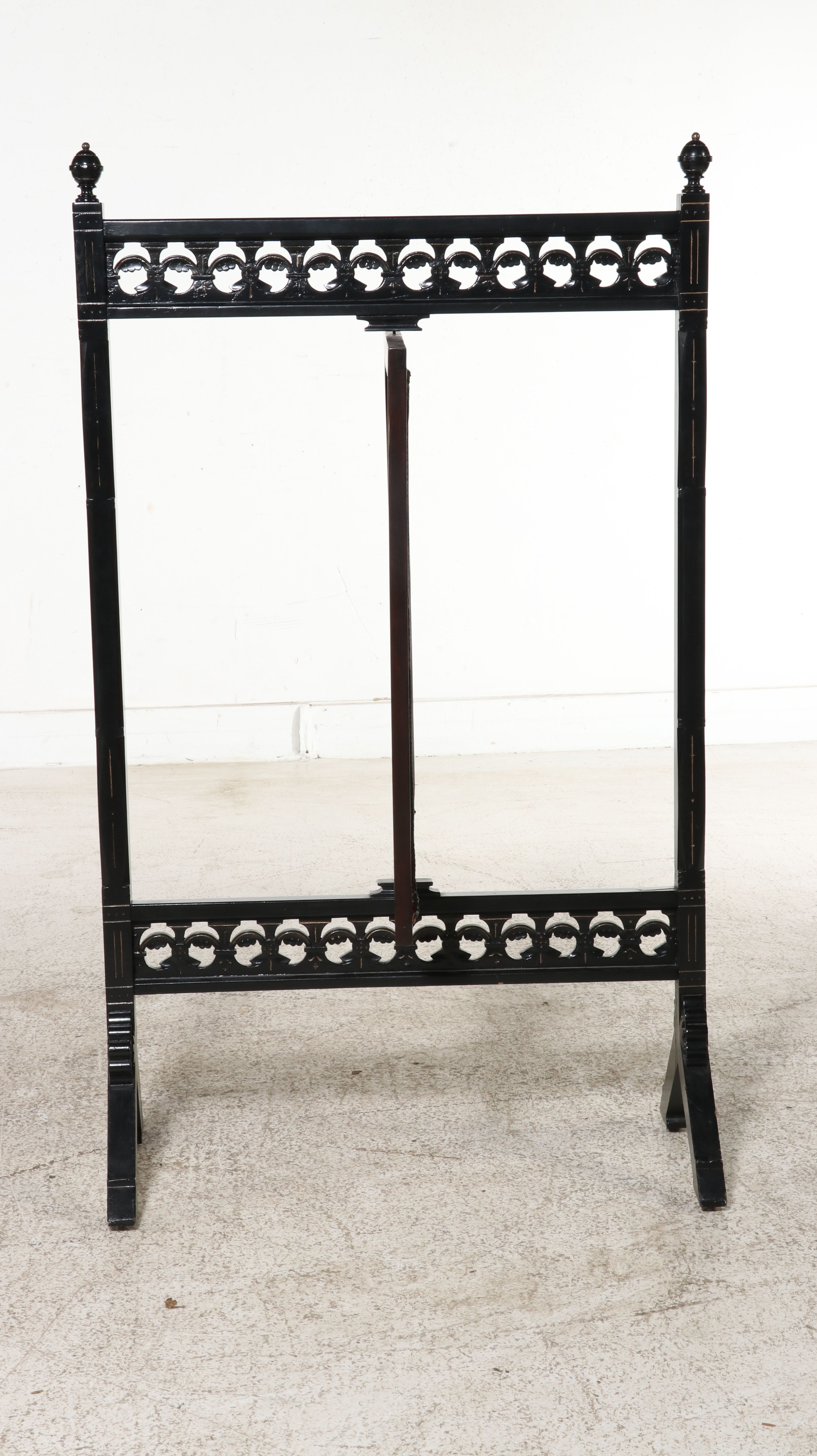 Aesthetic Movement Ebonized Wood and Silk Fireplace Screen