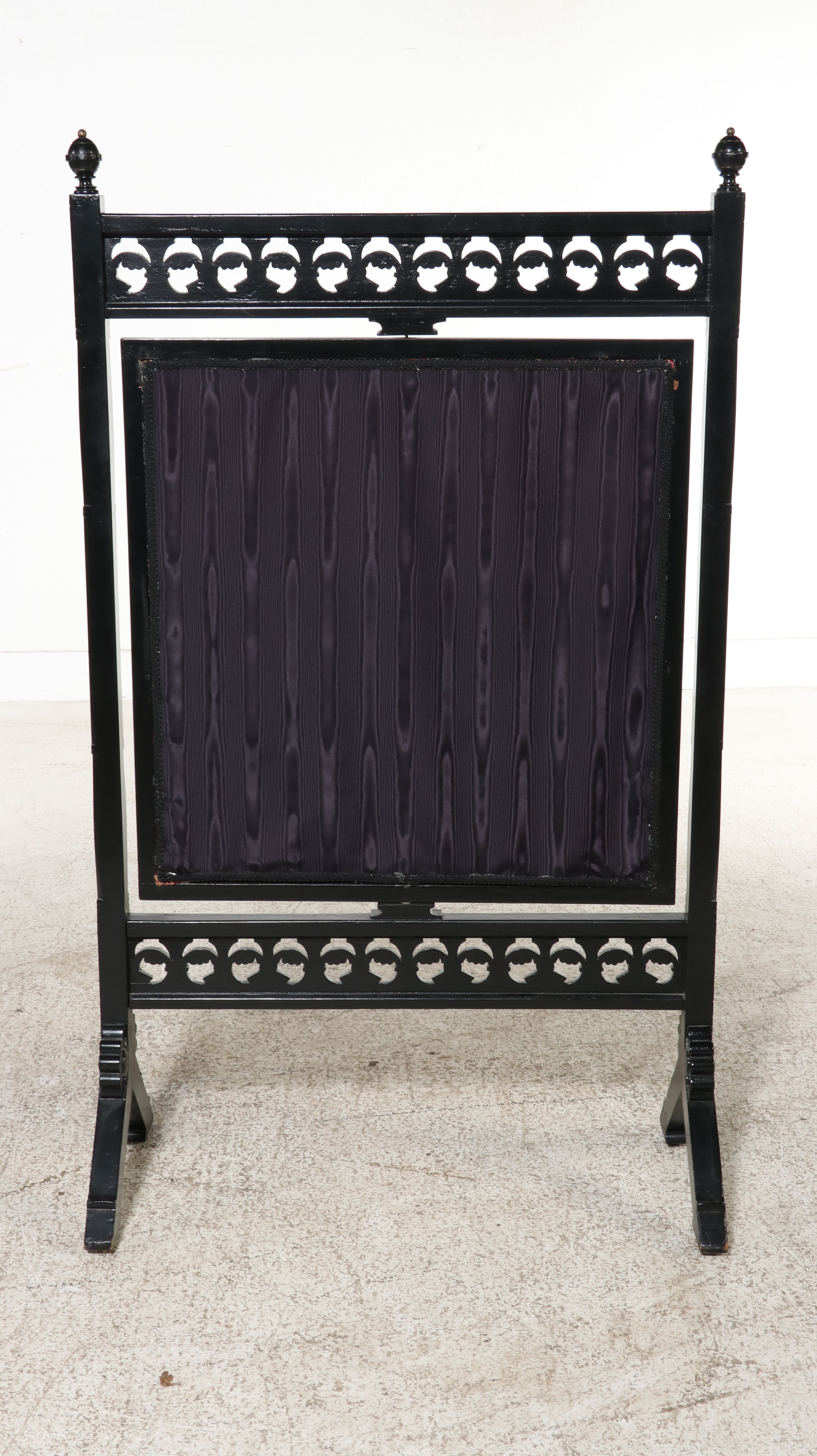 Aesthetic Movement Ebonized Wood and Silk Fireplace Screen
