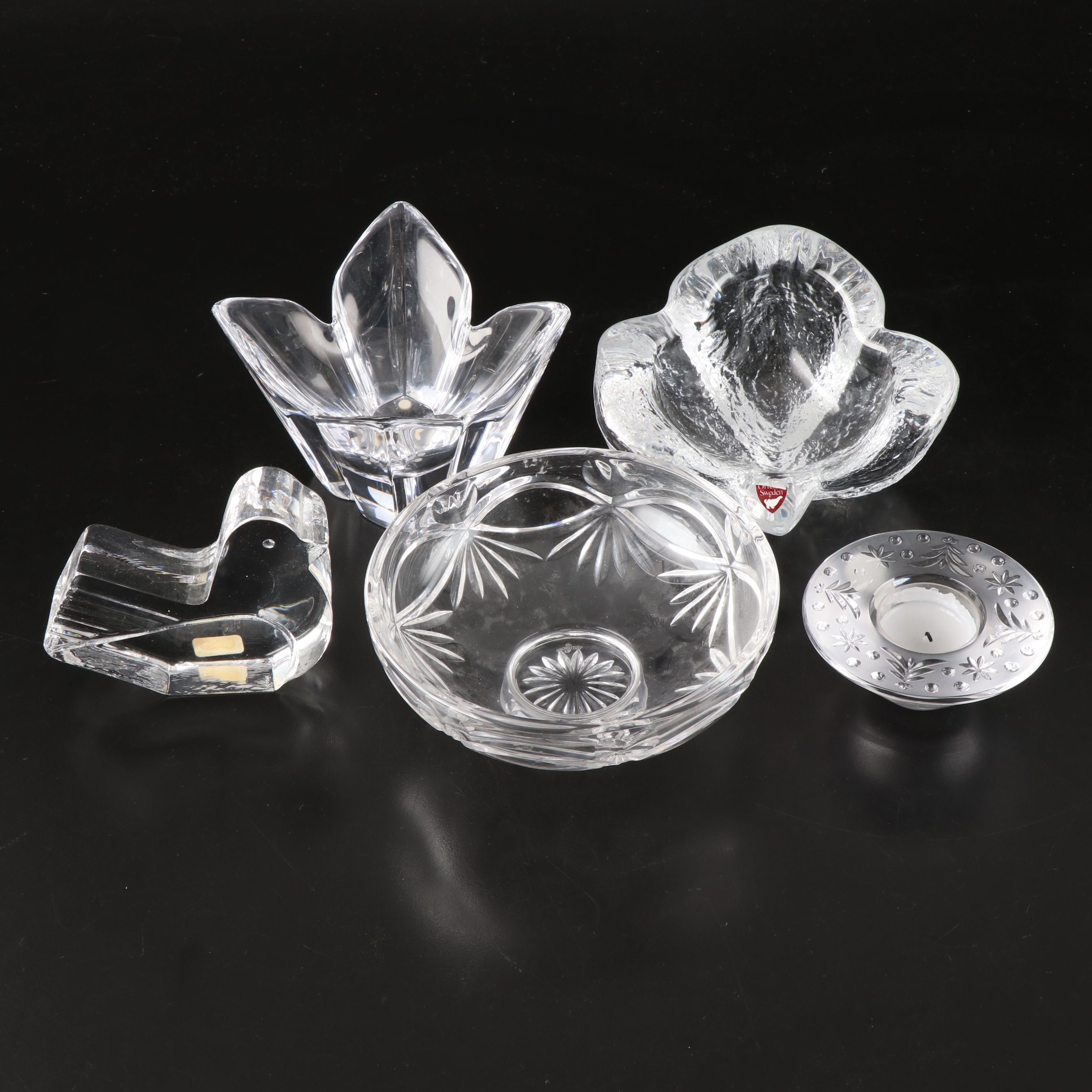 Orrefors Leaf Crystal Bowls with Waterford and Kosta Crystal Table Accessories