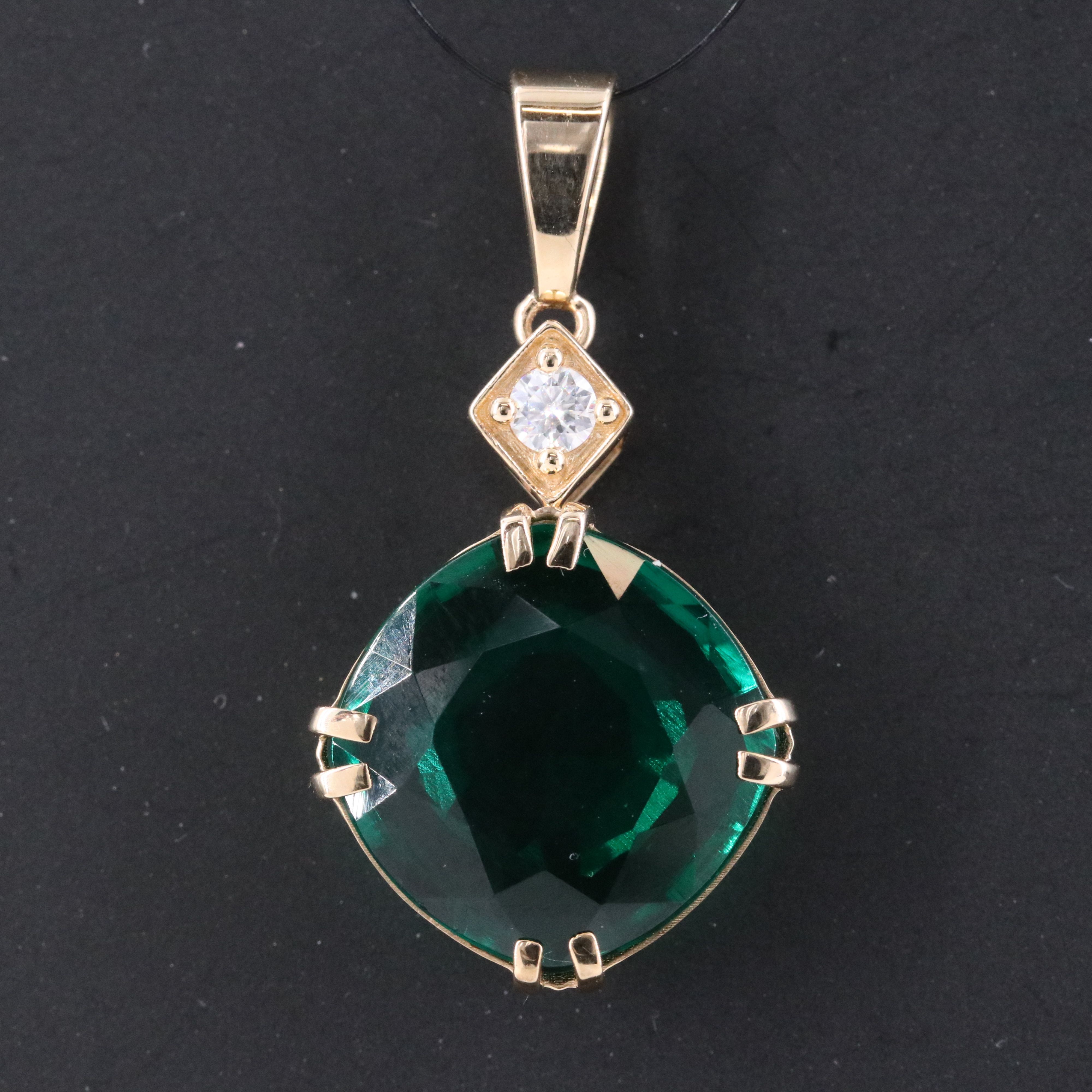 14K 5.76 CT Lab Grown Emerald and Moissanite Pendant