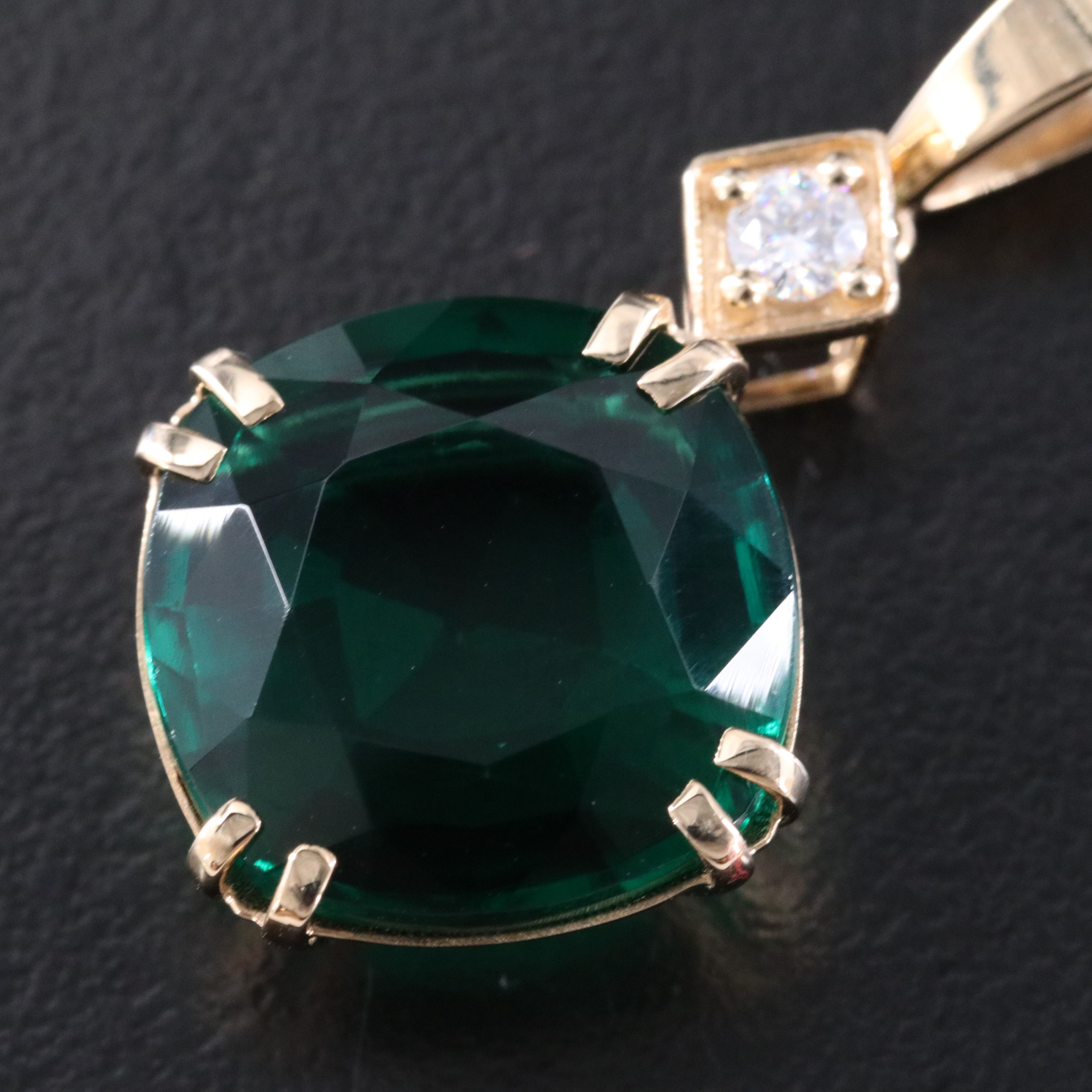 14K 5.76 CT Lab Grown Emerald and Moissanite Pendant