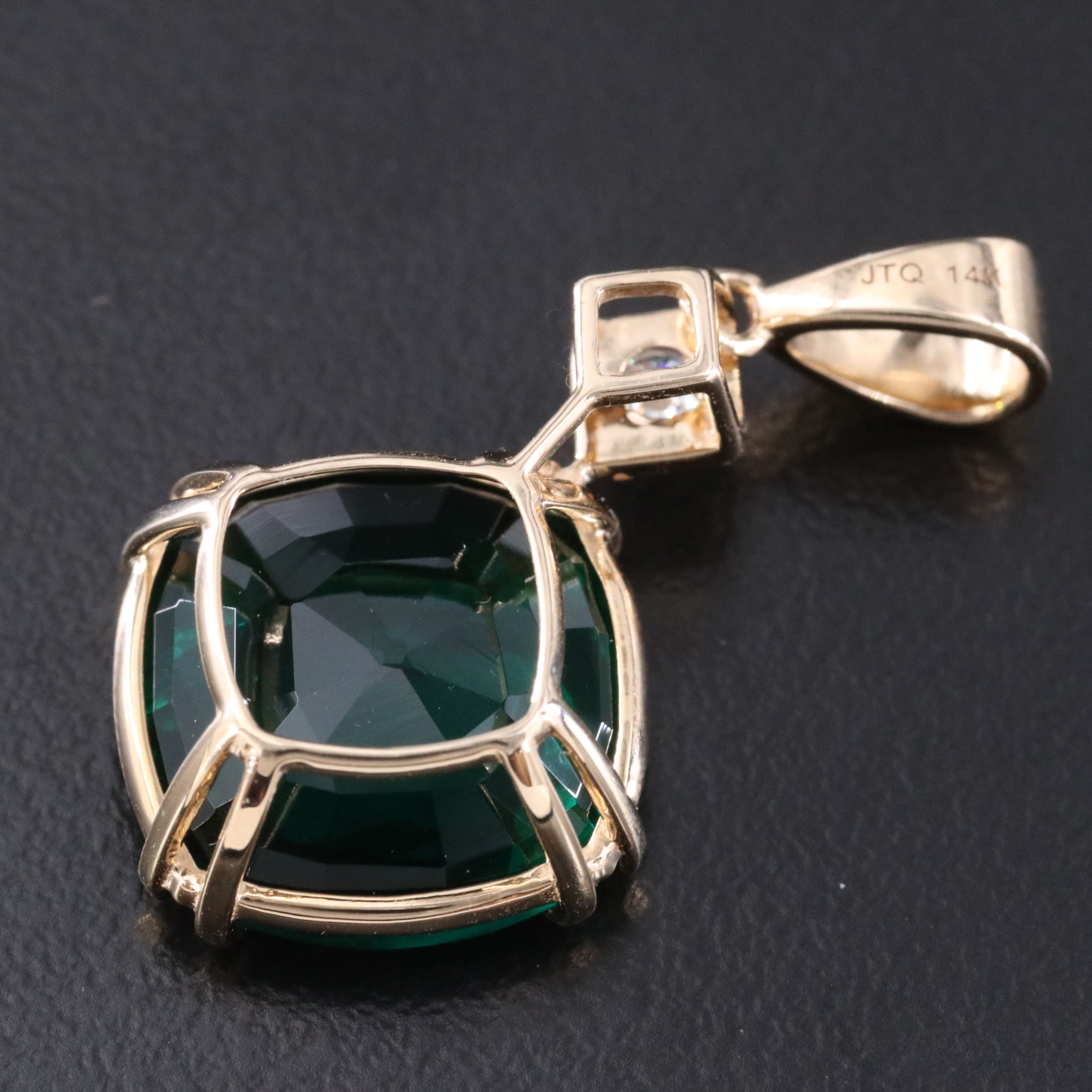 14K 5.76 CT Lab Grown Emerald and Moissanite Pendant
