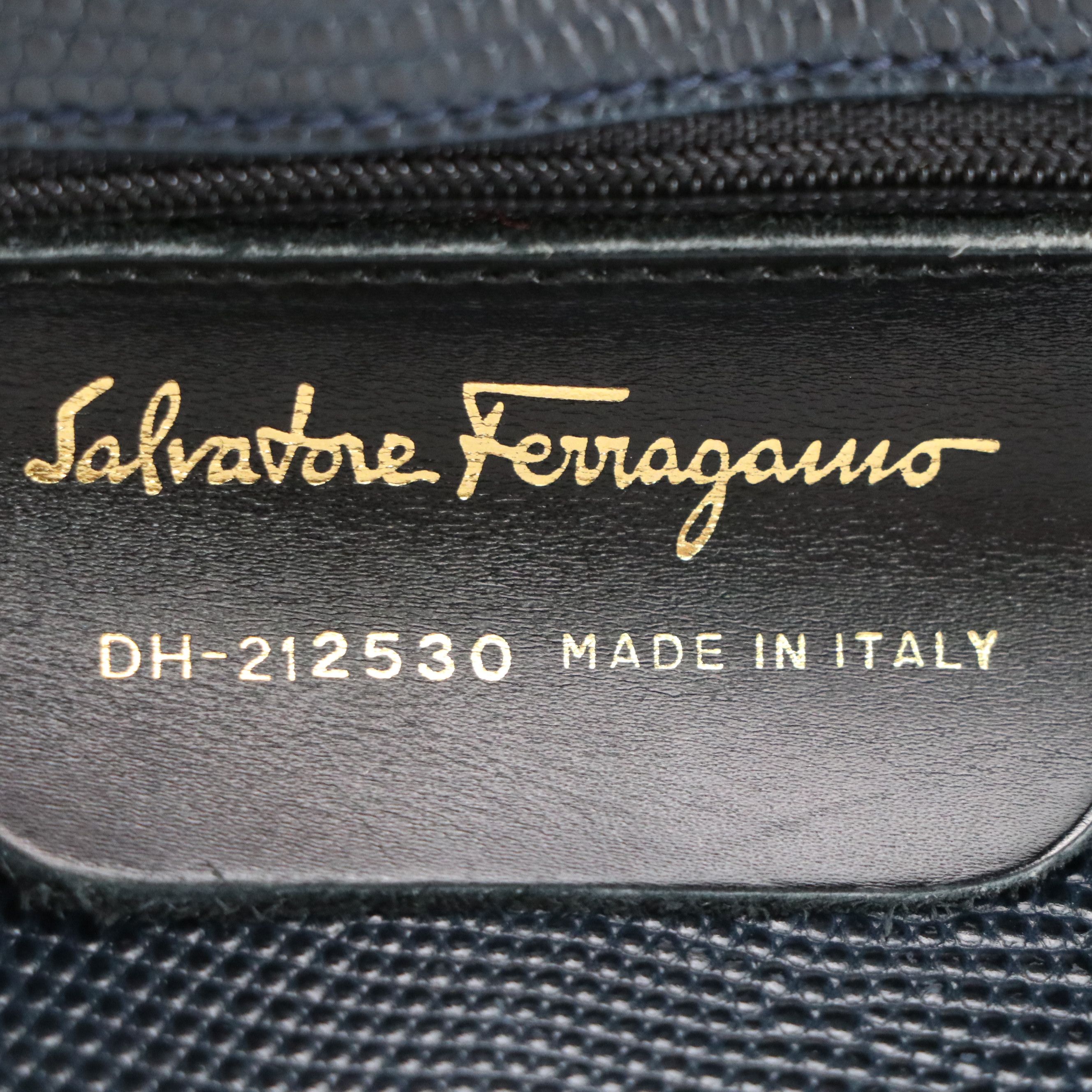 Salvatore Ferragamo Vara Bow Tote Bag in Navy Blue Lizard Embossed Leather