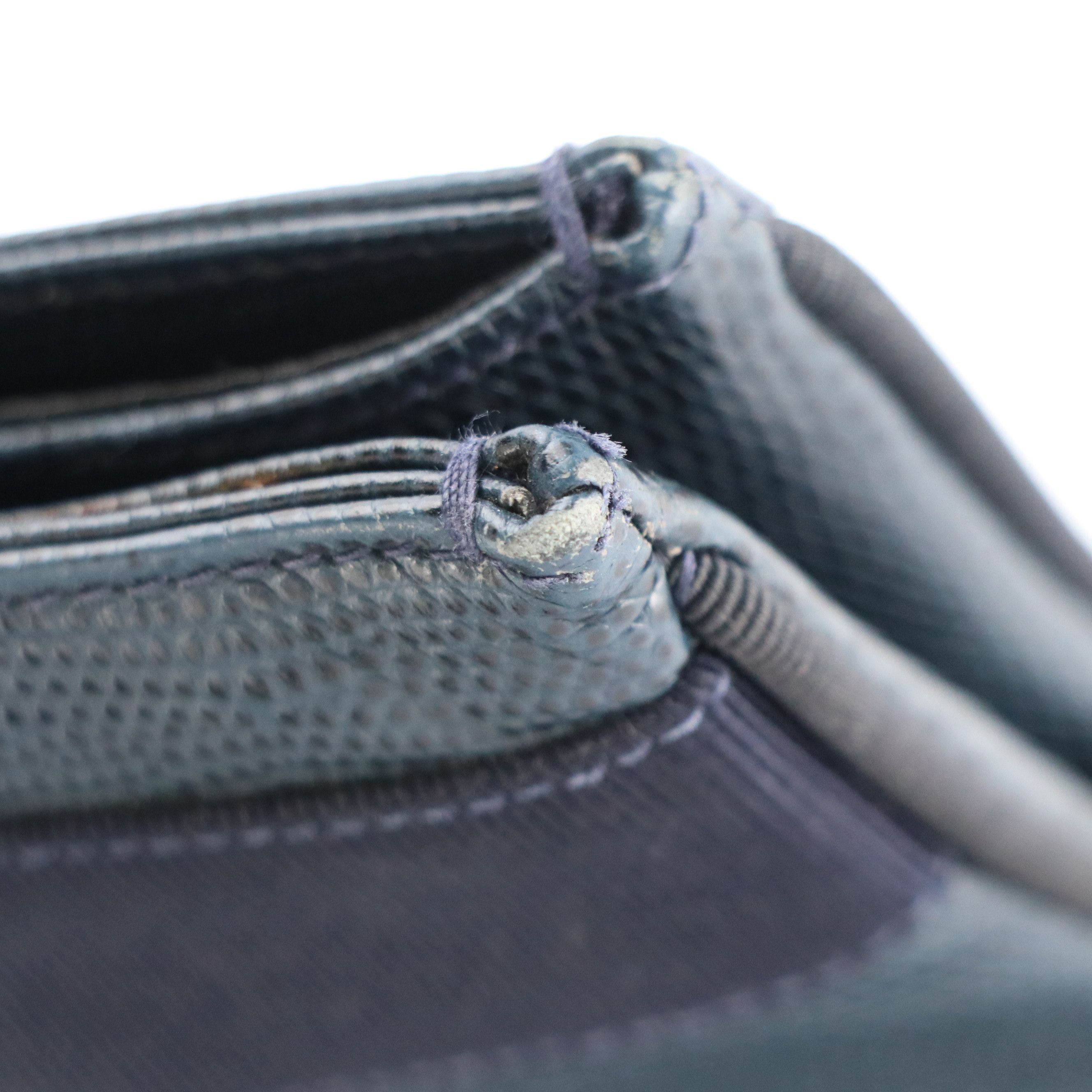 Salvatore Ferragamo Vara Bow Tote Bag in Navy Blue Lizard Embossed Leather