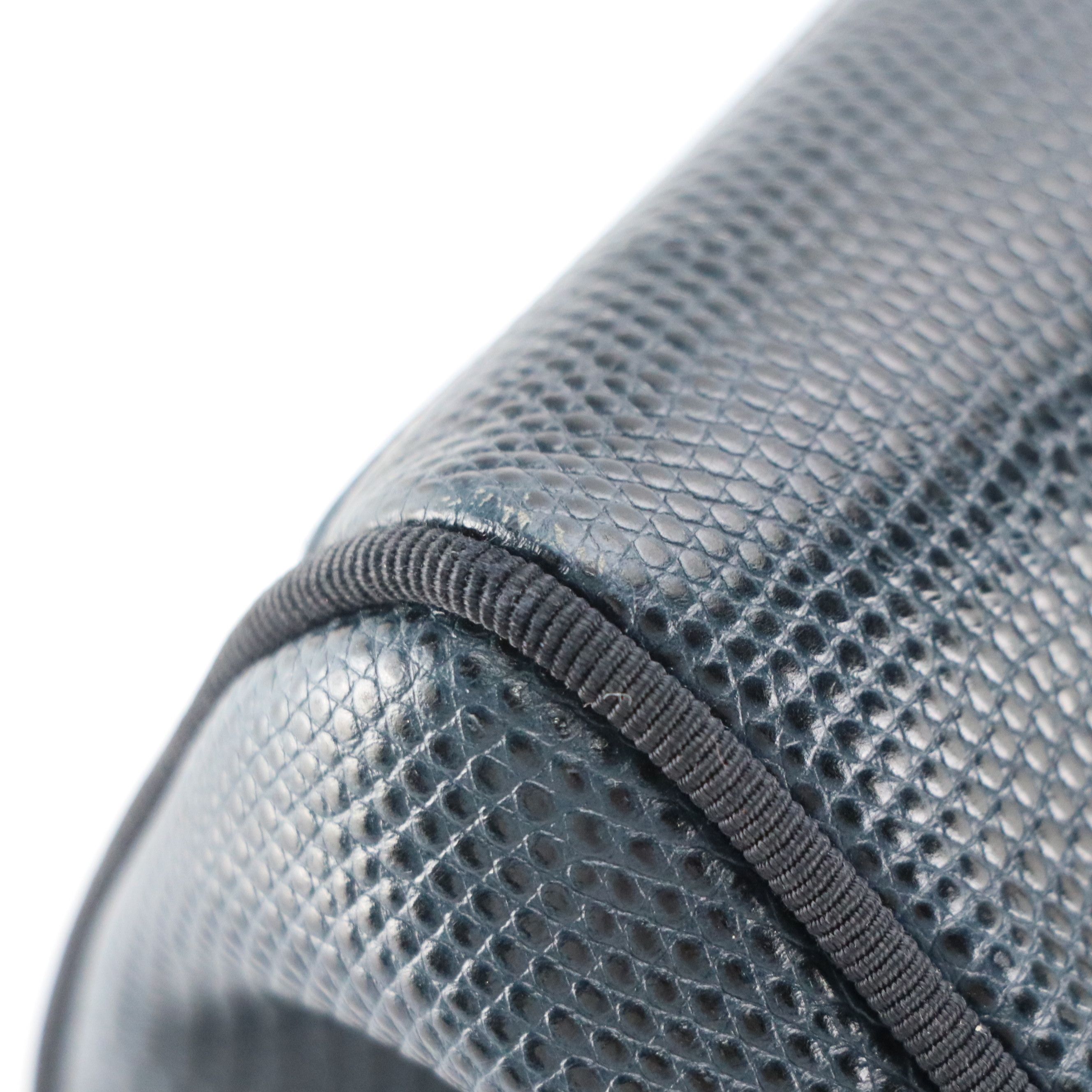 Salvatore Ferragamo Vara Bow Tote Bag in Navy Blue Lizard Embossed Leather