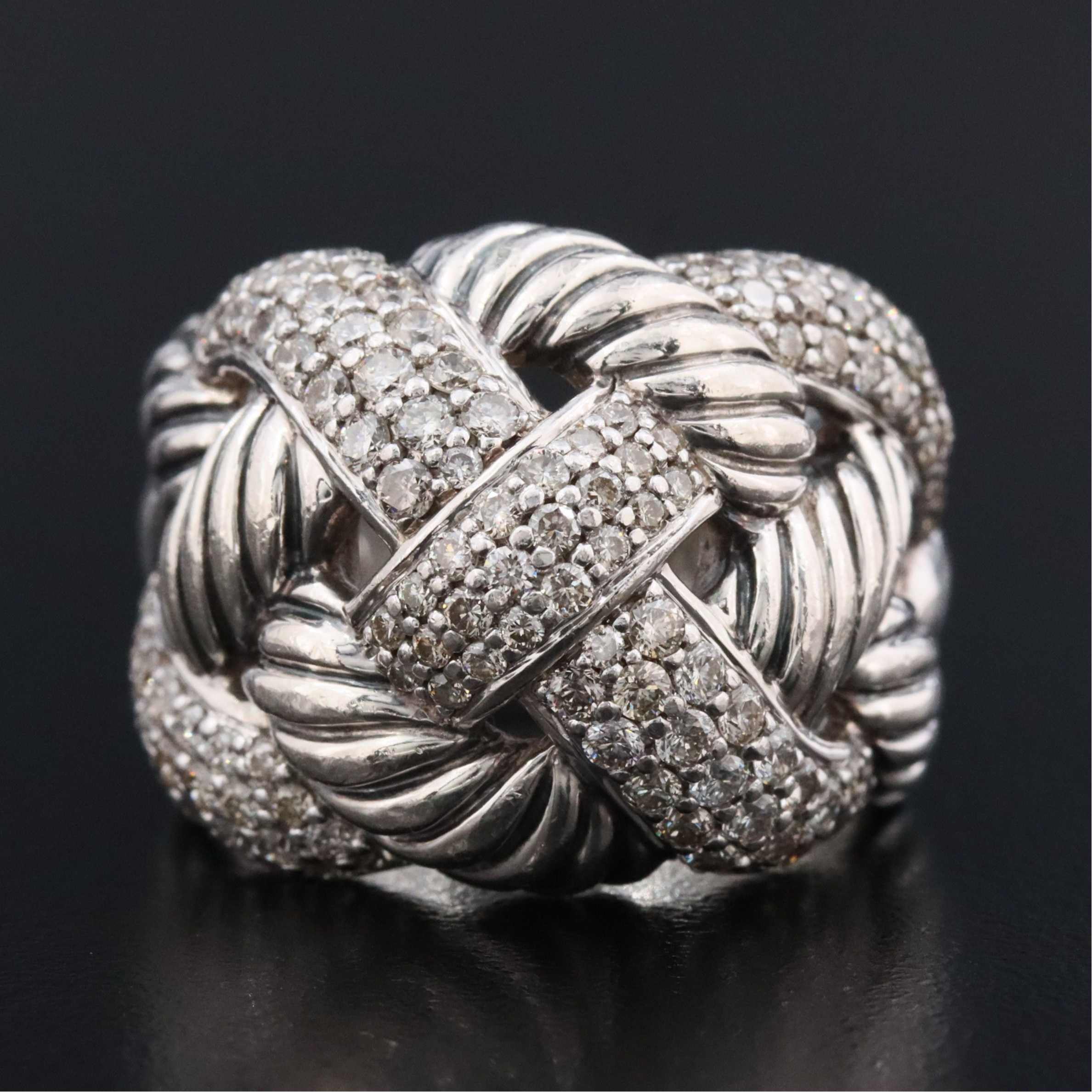 David Yurman Sterling and 1.26 CTW Diamond Woven Cable Ring