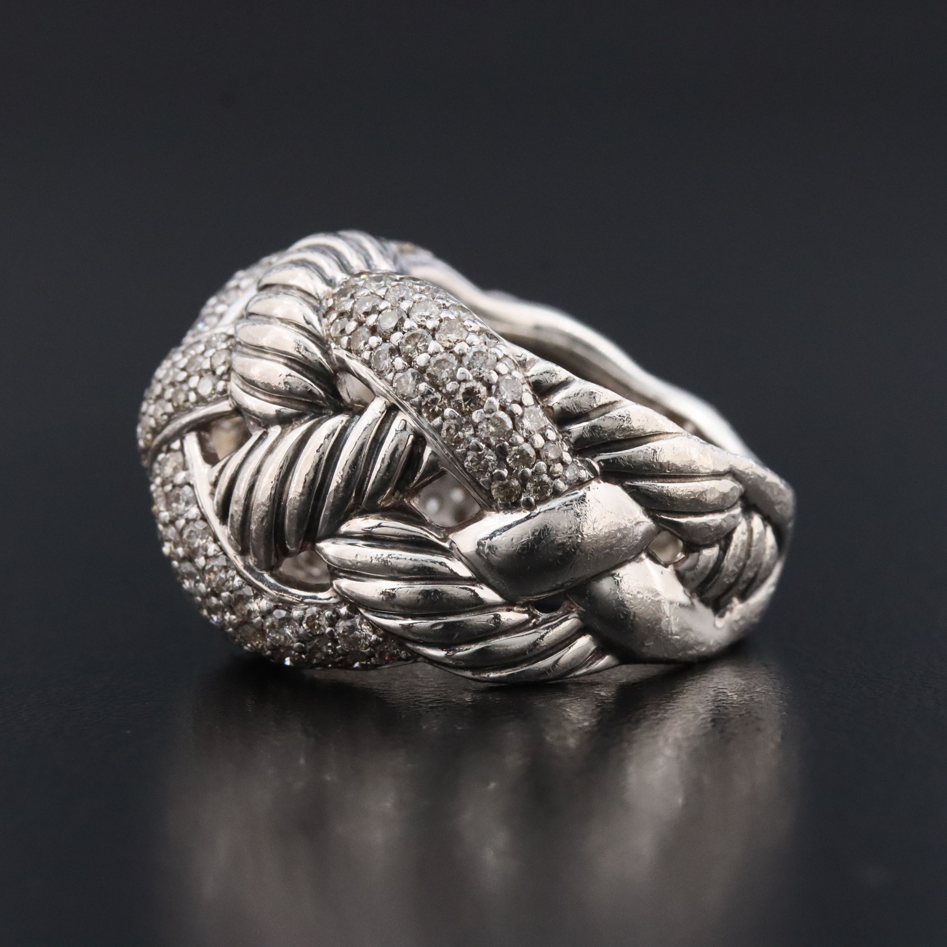 David Yurman Sterling and 1.26 CTW Diamond Woven Cable Ring