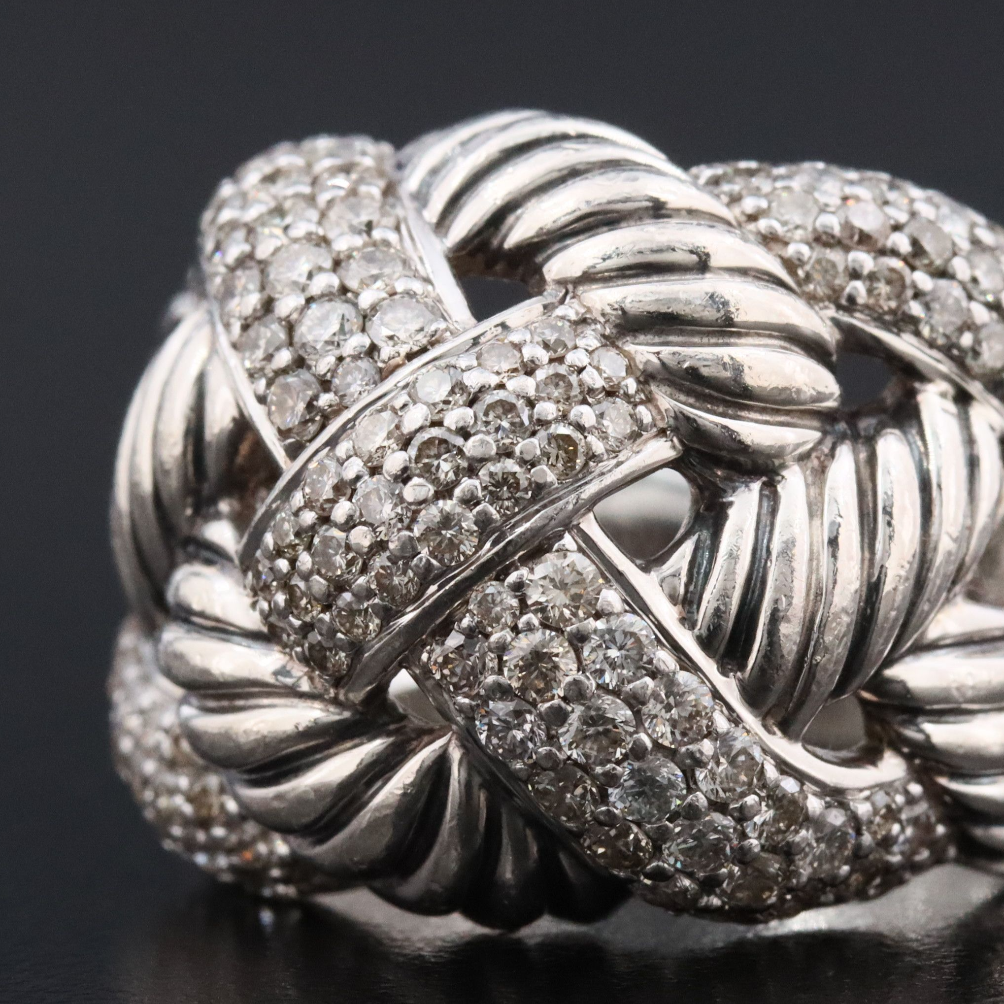 David Yurman Sterling and 1.26 CTW Diamond Woven Cable Ring