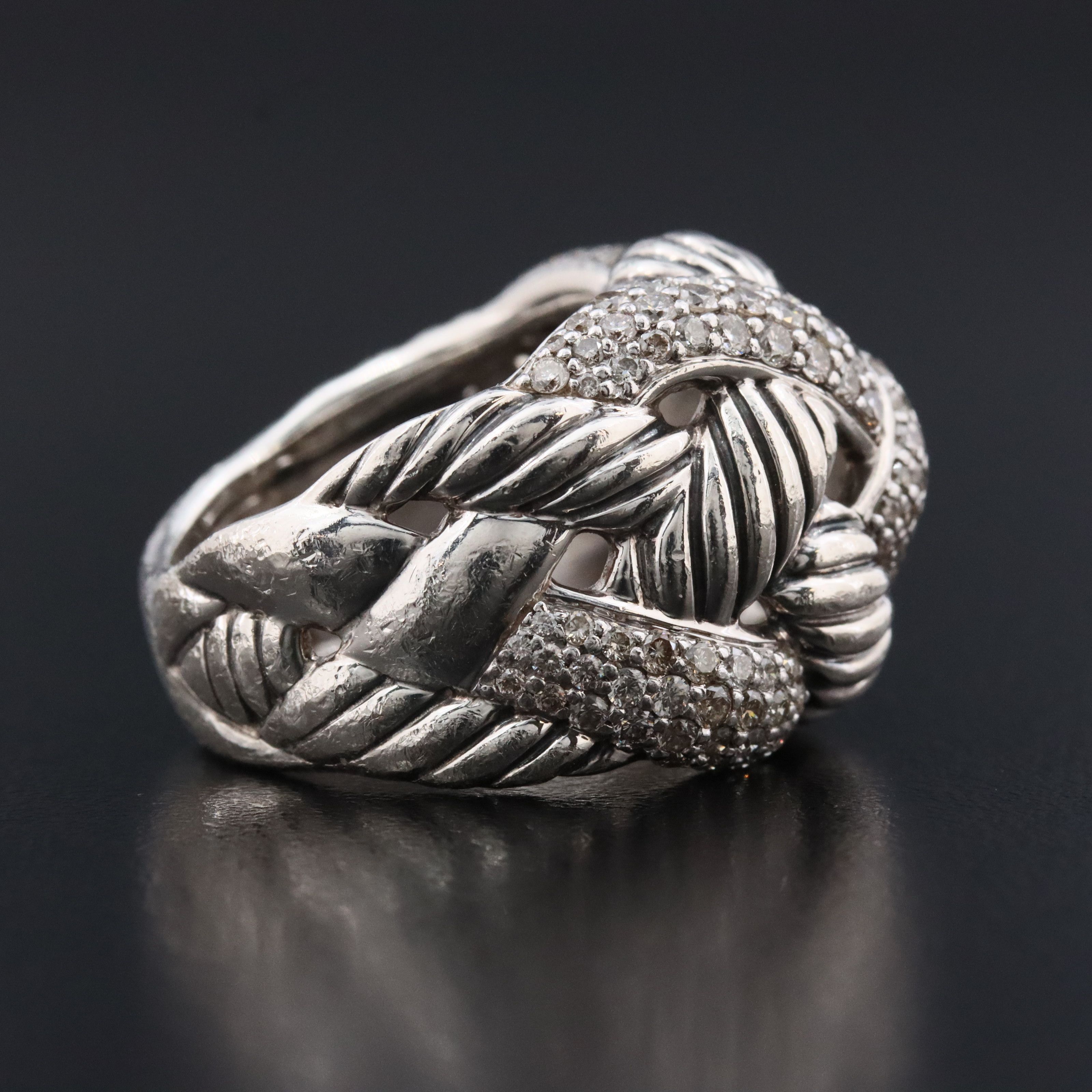 David Yurman Sterling and 1.26 CTW Diamond Woven Cable Ring