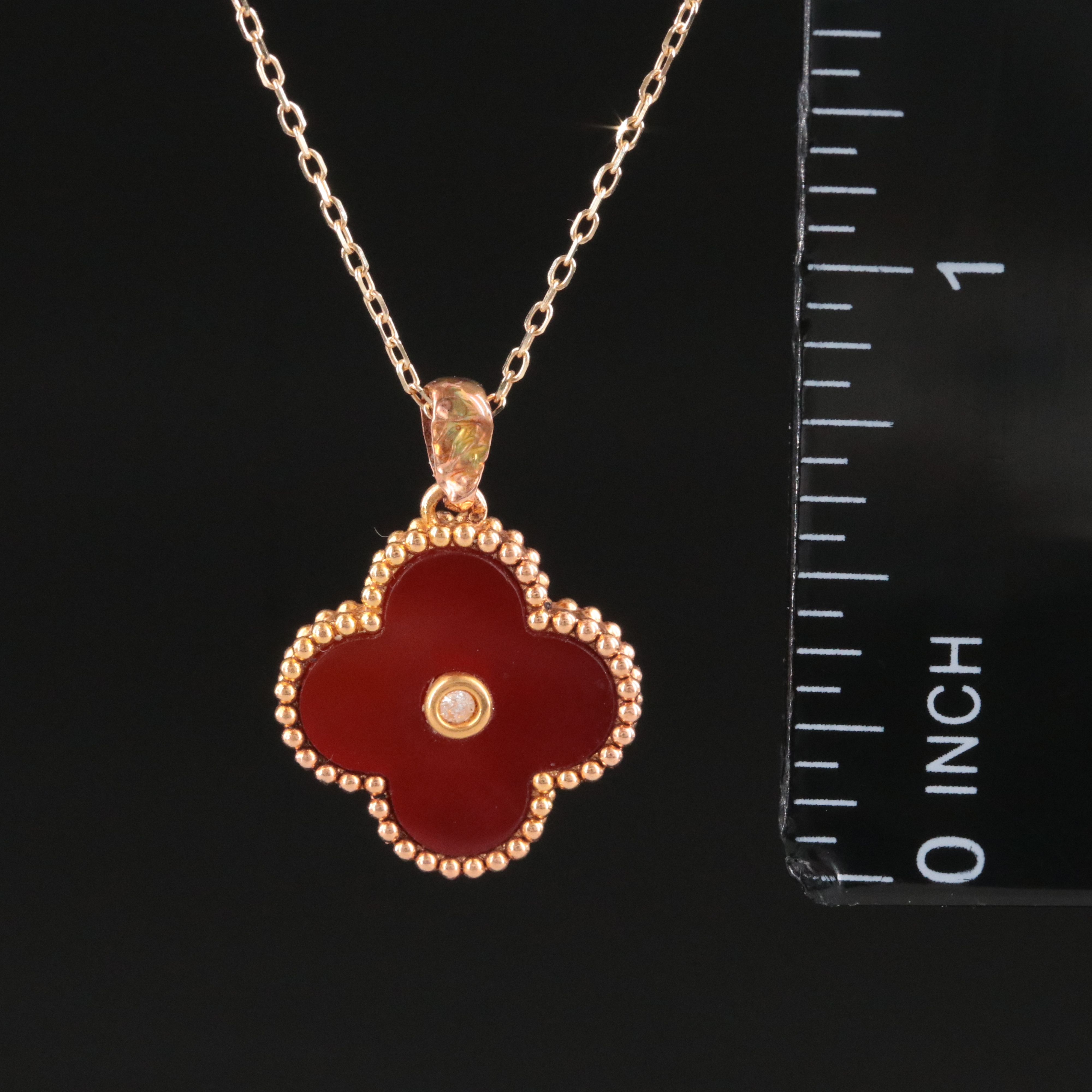 18K Carnelian and Diamond Quatrefoil Pendant Necklace
