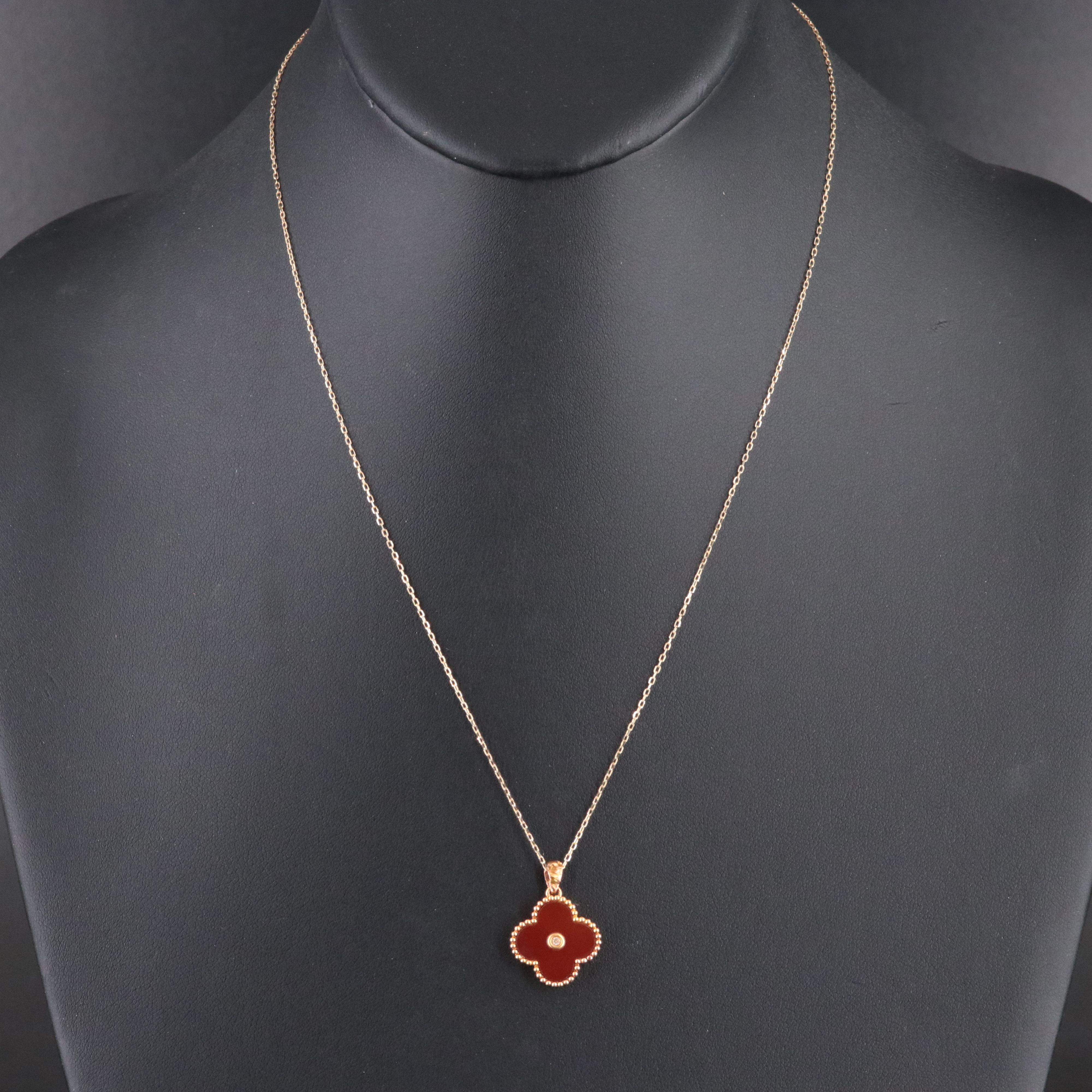 18K Carnelian and Diamond Quatrefoil Pendant Necklace