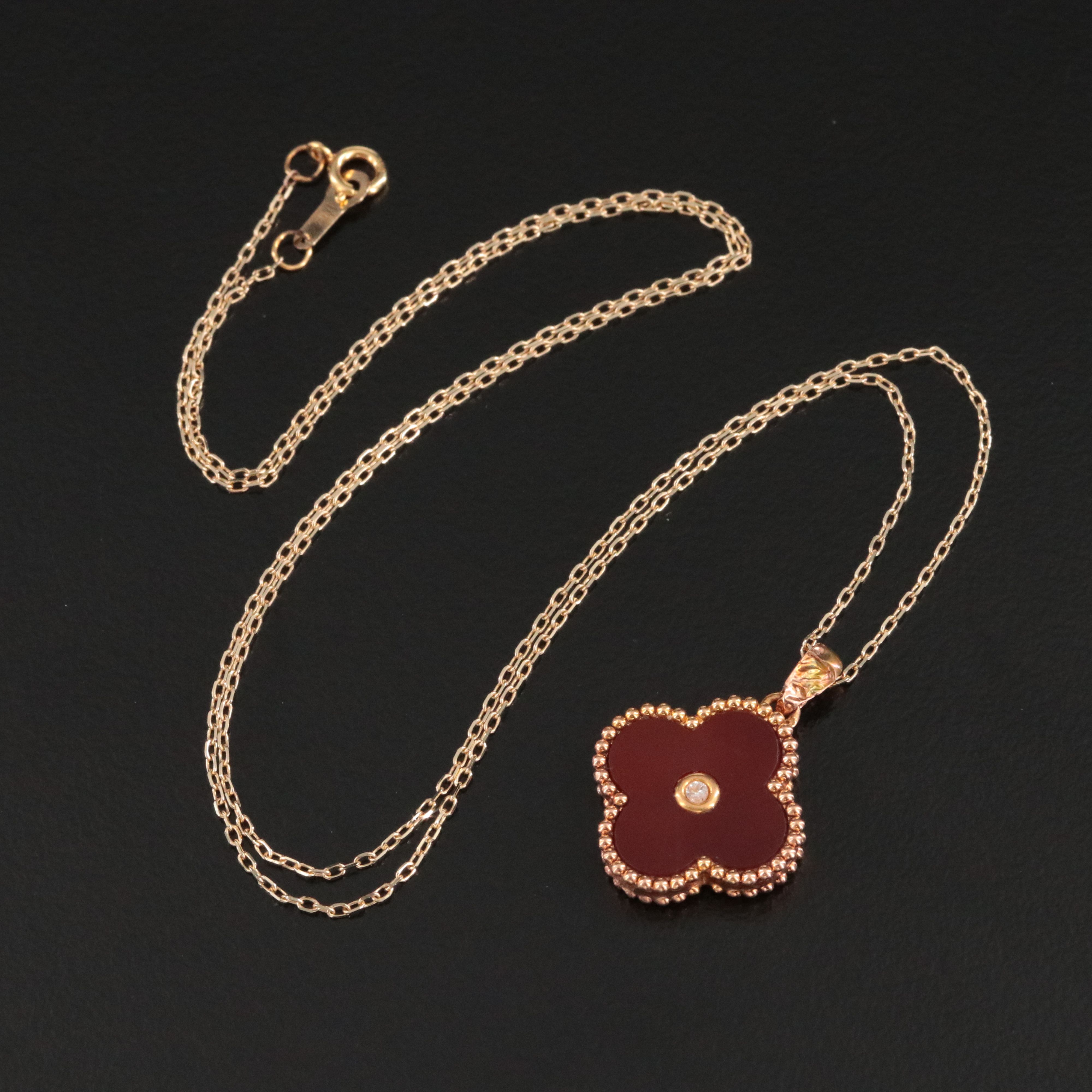 18K Carnelian and Diamond Quatrefoil Pendant Necklace