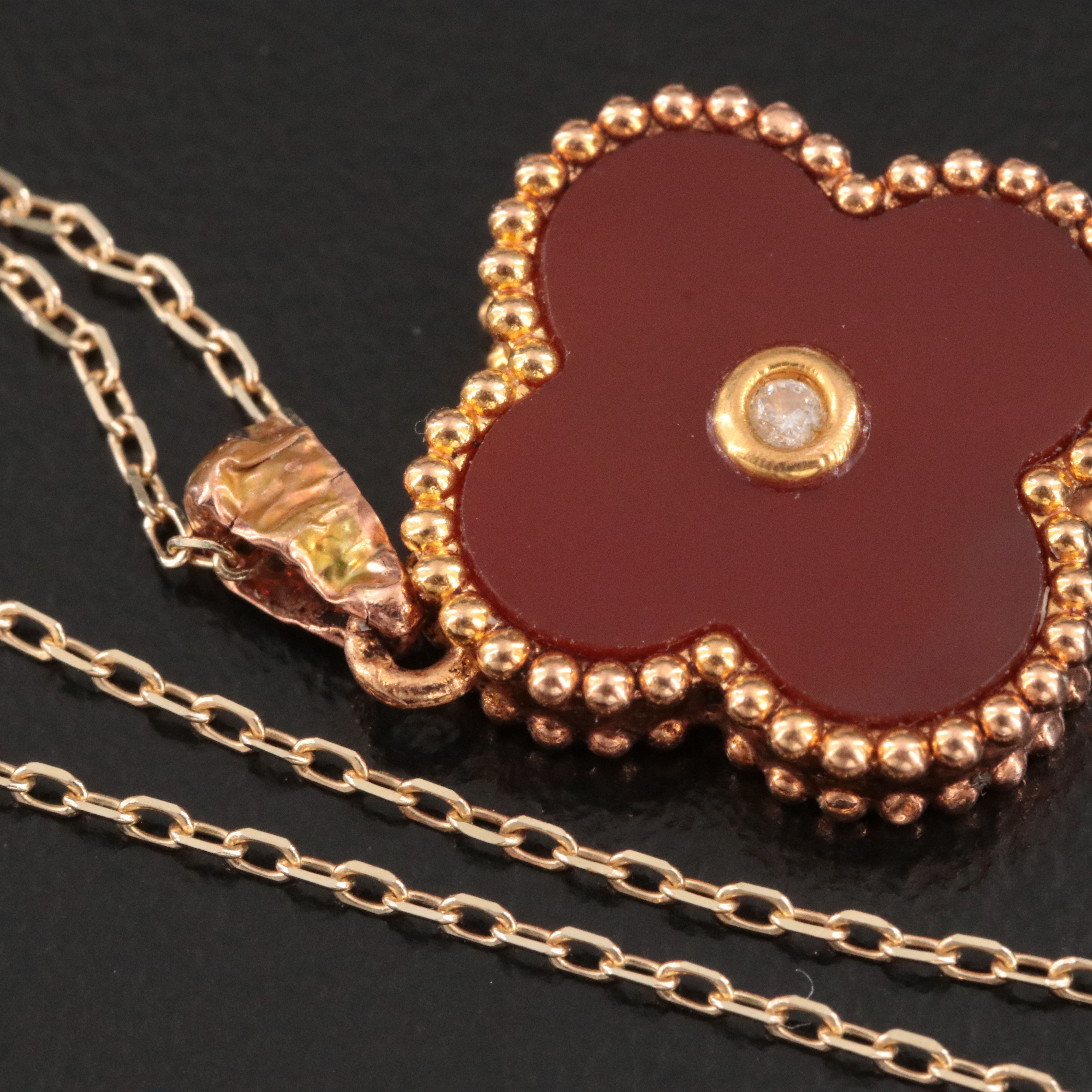 18K Carnelian and Diamond Quatrefoil Pendant Necklace