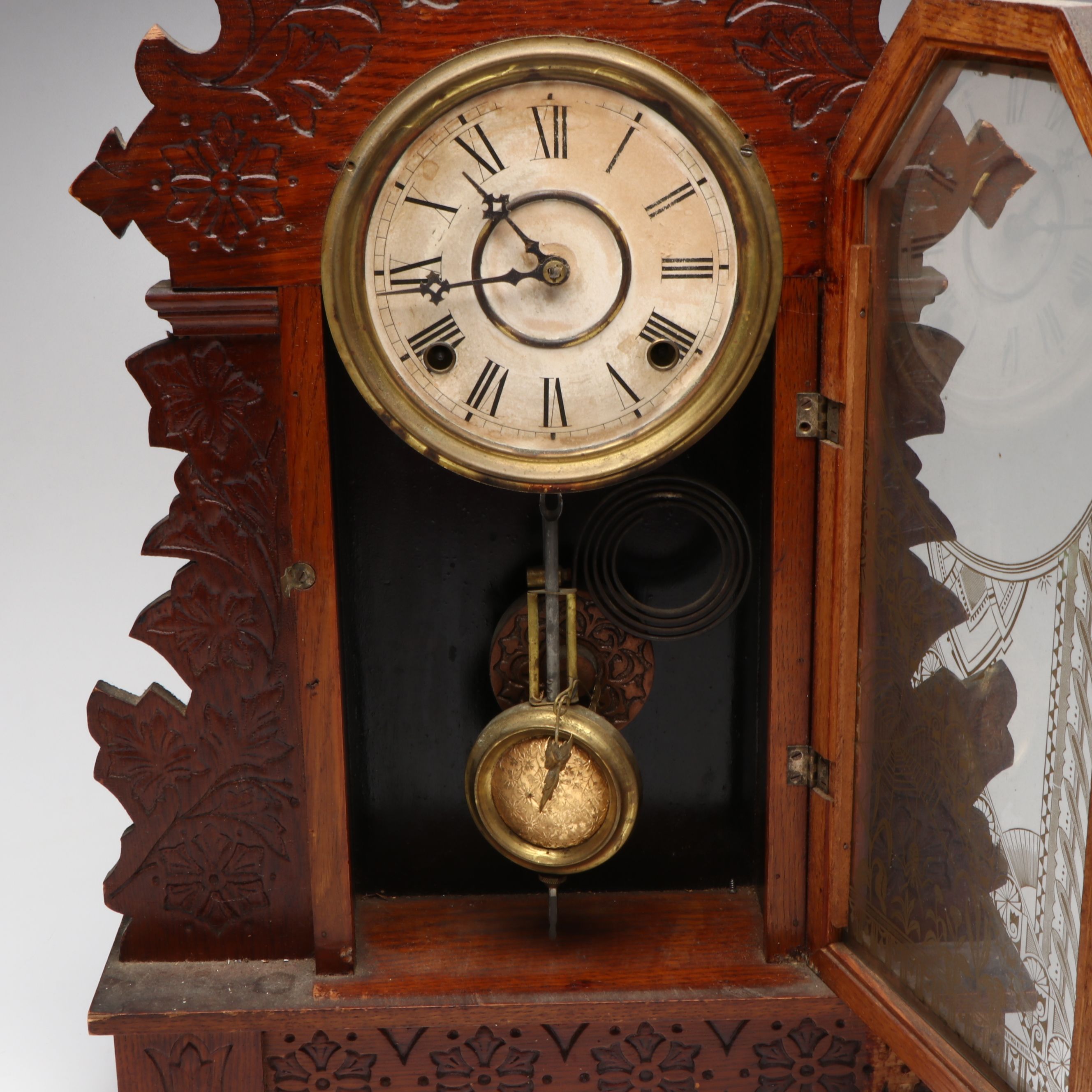 Wm. L. Gilbert "Geranium" Gingerbread Parlor Clock, Early 20th Century