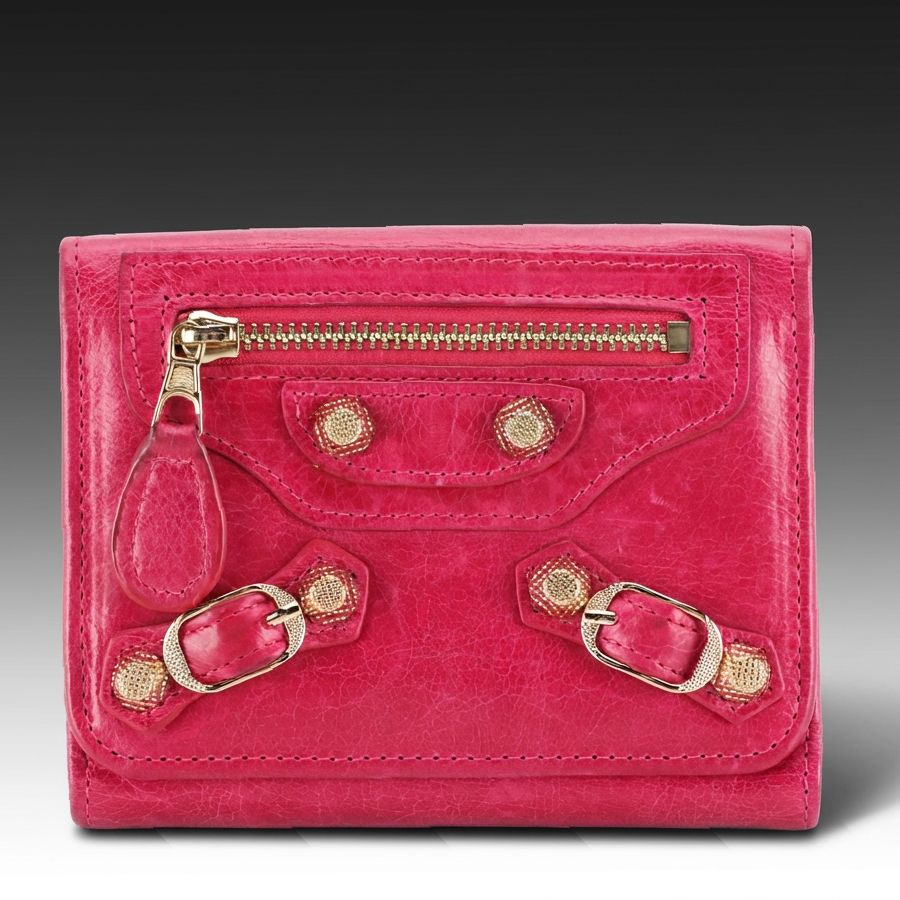 Balenciaga Motocross Trifold Wallet in Hot Pink Lambskin Leather