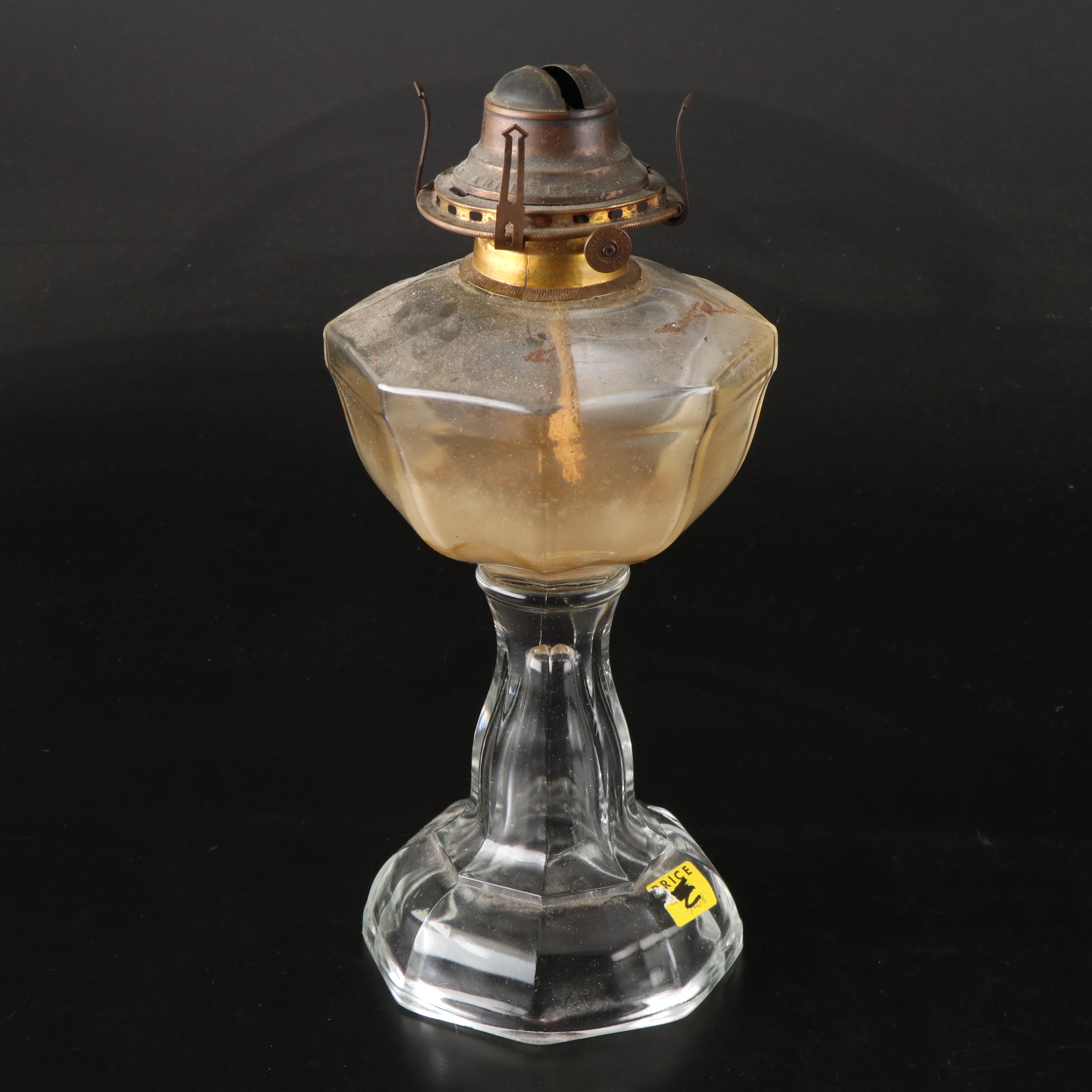 Ruby Spiral Pressed Glass and Eight-Panel Clear Pressed Glass Oil Lamps