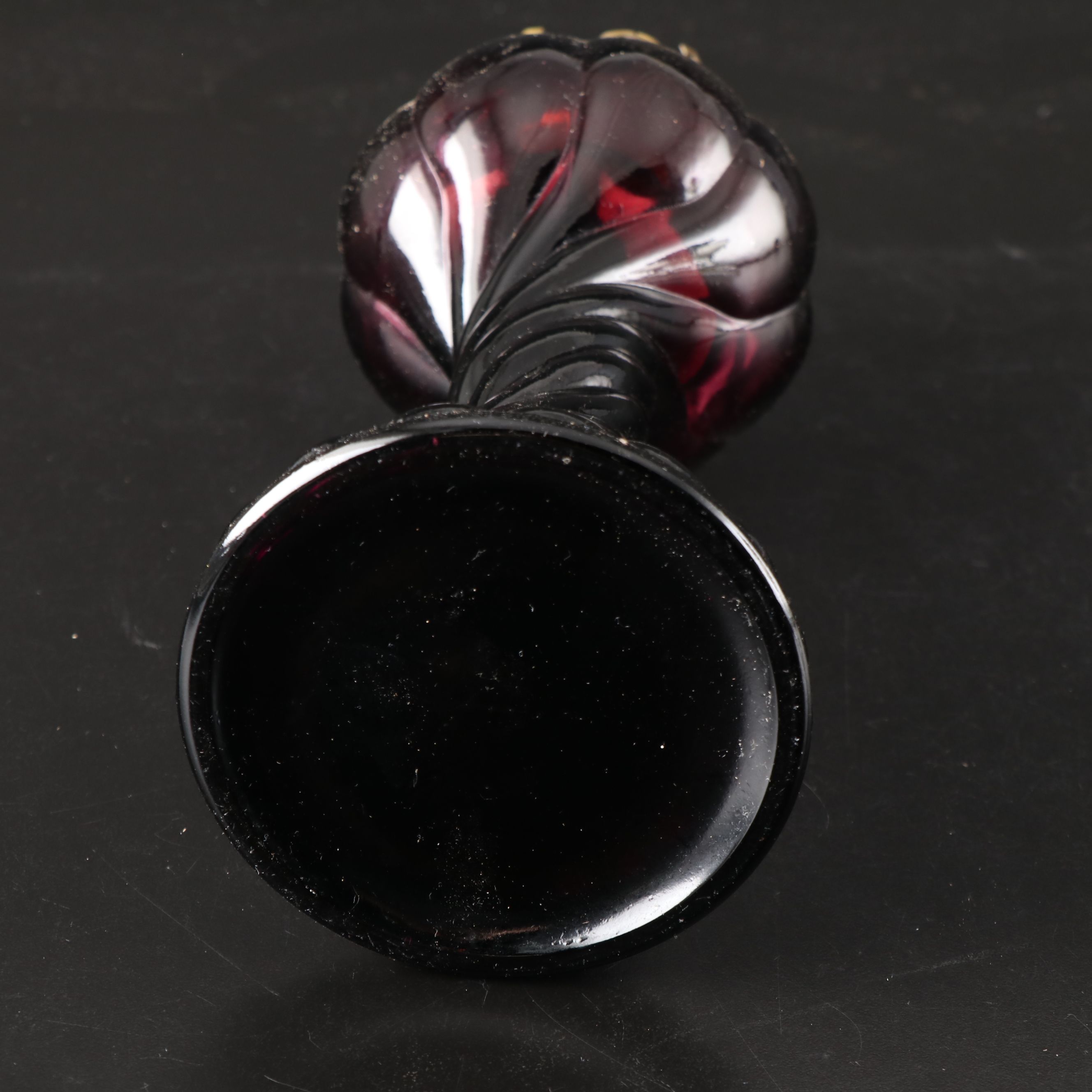 Ruby Spiral Pressed Glass and Eight-Panel Clear Pressed Glass Oil Lamps