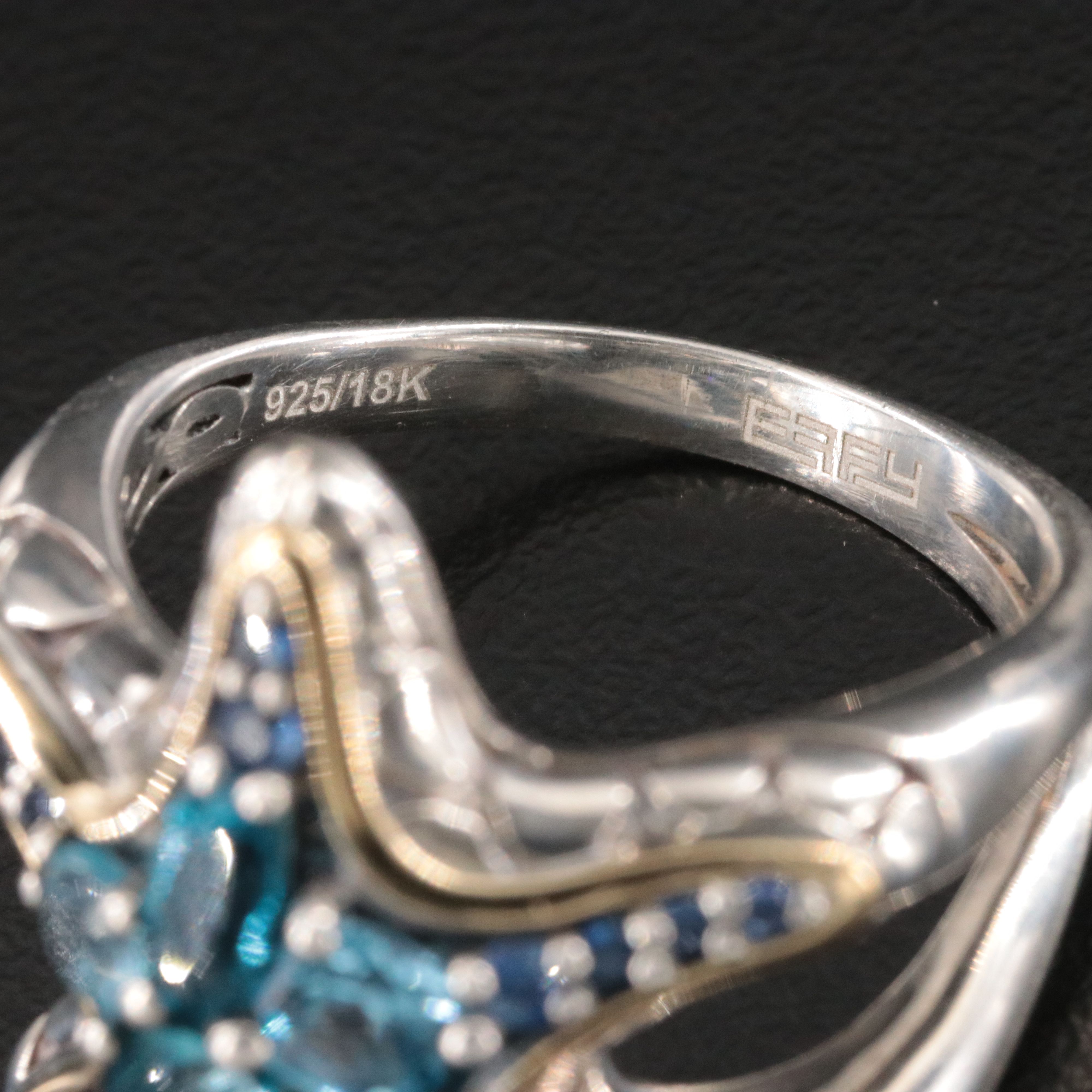 Effy Sterling Blue Topaz and Sapphire Starfish Ring with 18K Accents