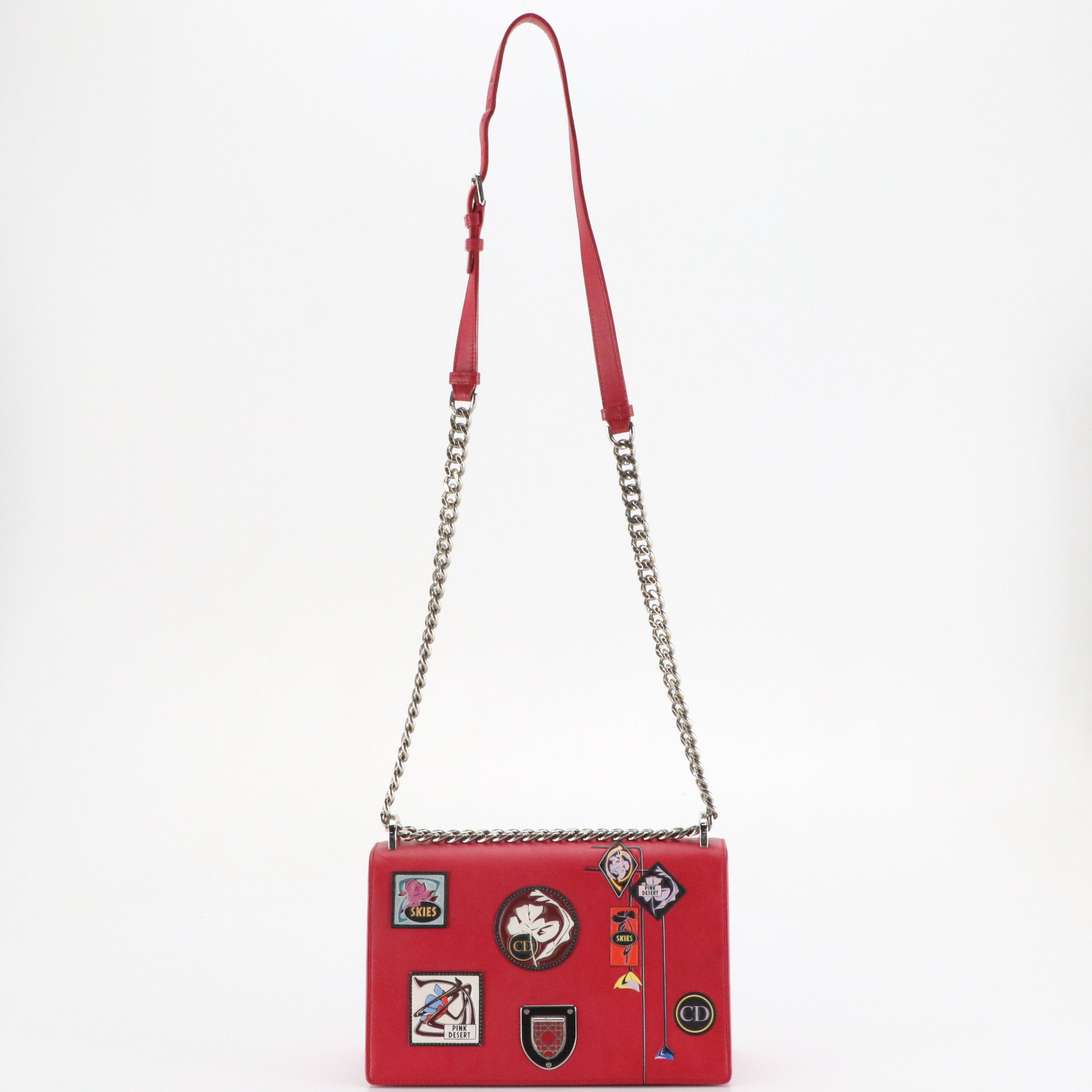 Christian Dior Paradise Diorama Flap Bag in Raspberry Red Calfskin Leather