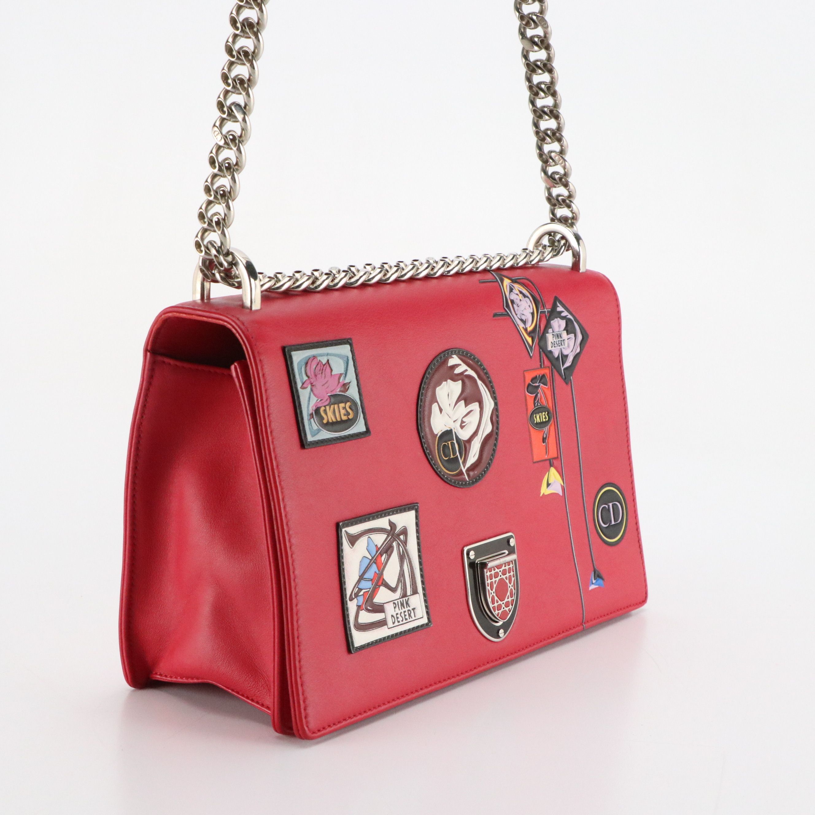 Christian Dior Paradise Diorama Flap Bag in Raspberry Red Calfskin Leather