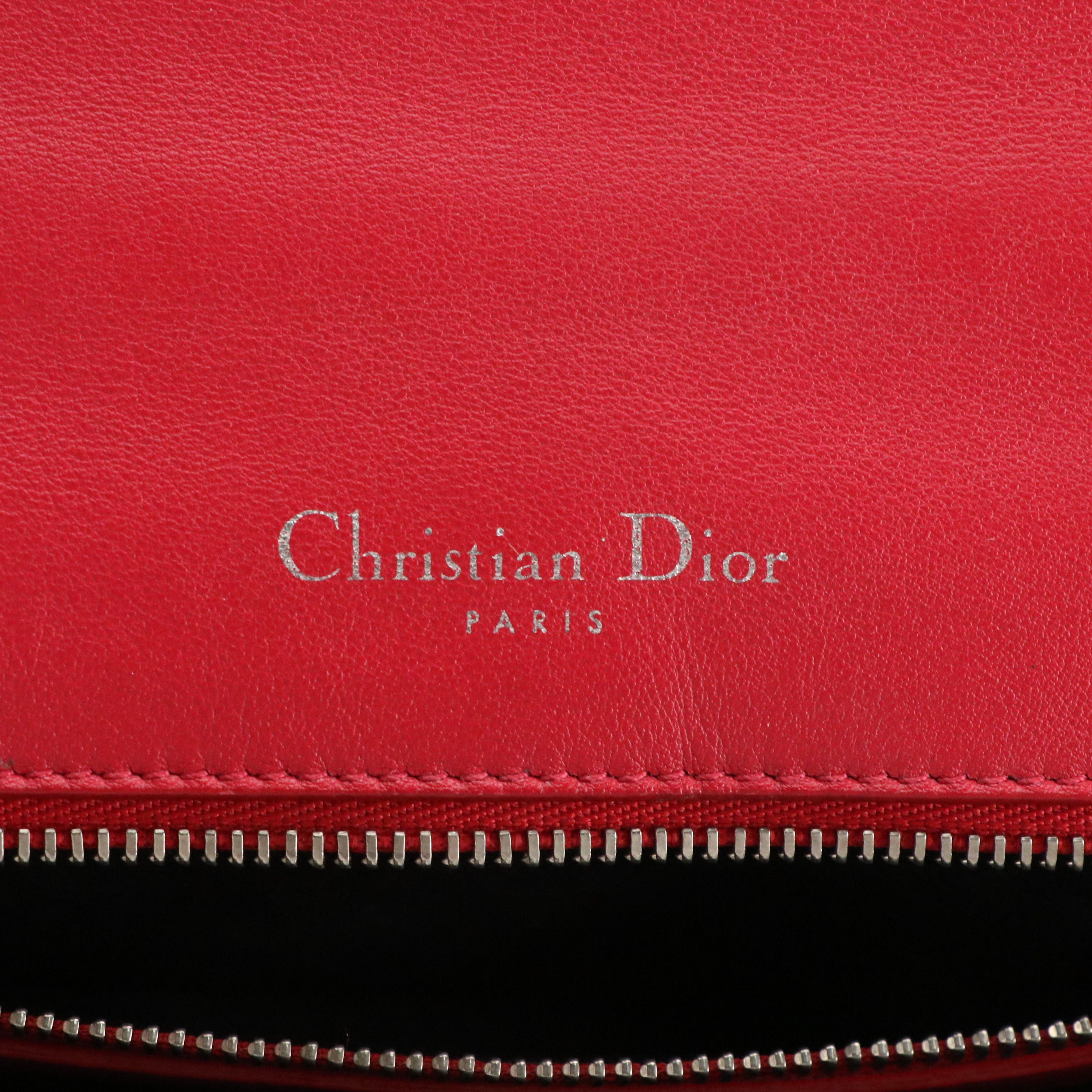Christian Dior Paradise Diorama Flap Bag in Raspberry Red Calfskin Leather