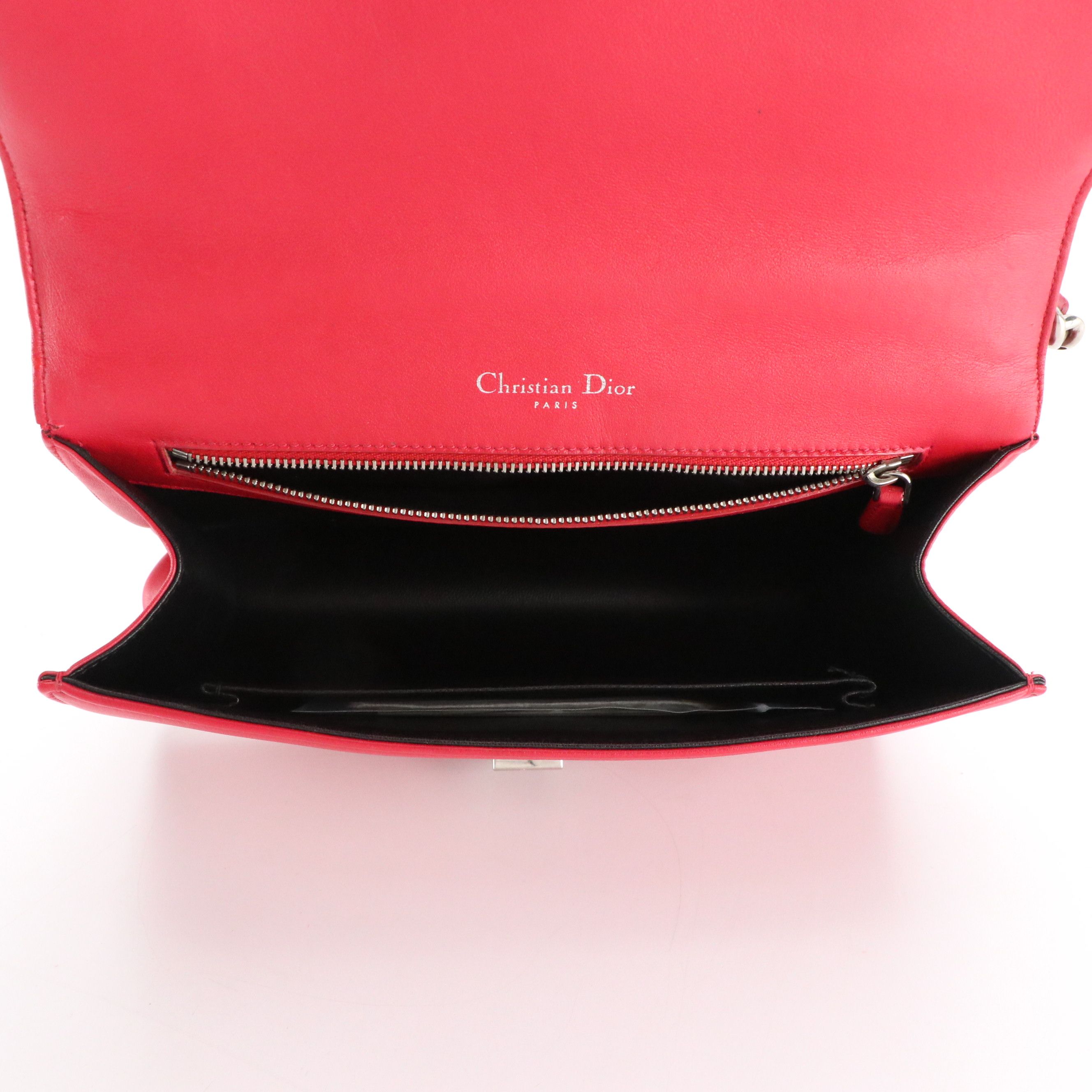Christian Dior Paradise Diorama Flap Bag in Raspberry Red Calfskin Leather