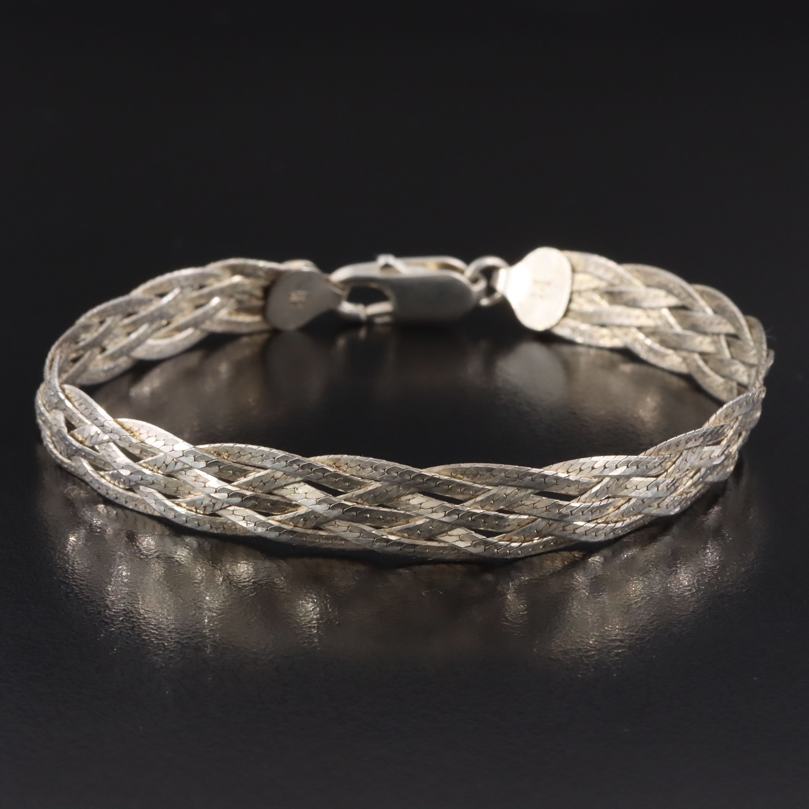 Milor Italian Sterling Braided Herringbone Chain Bracelet