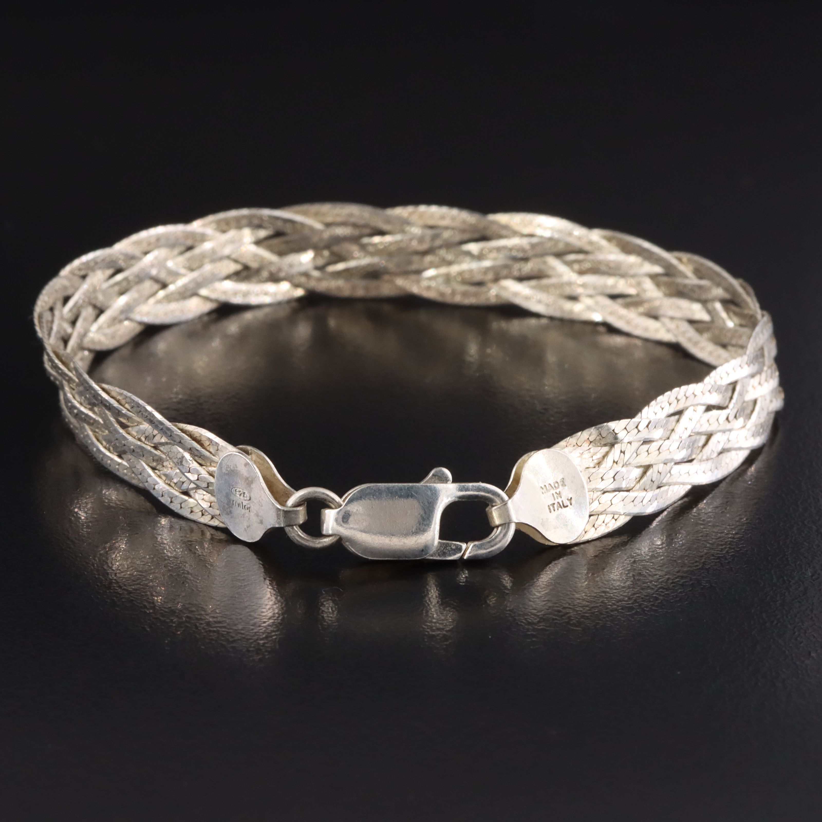 Milor Italian Sterling Braided Herringbone Chain Bracelet