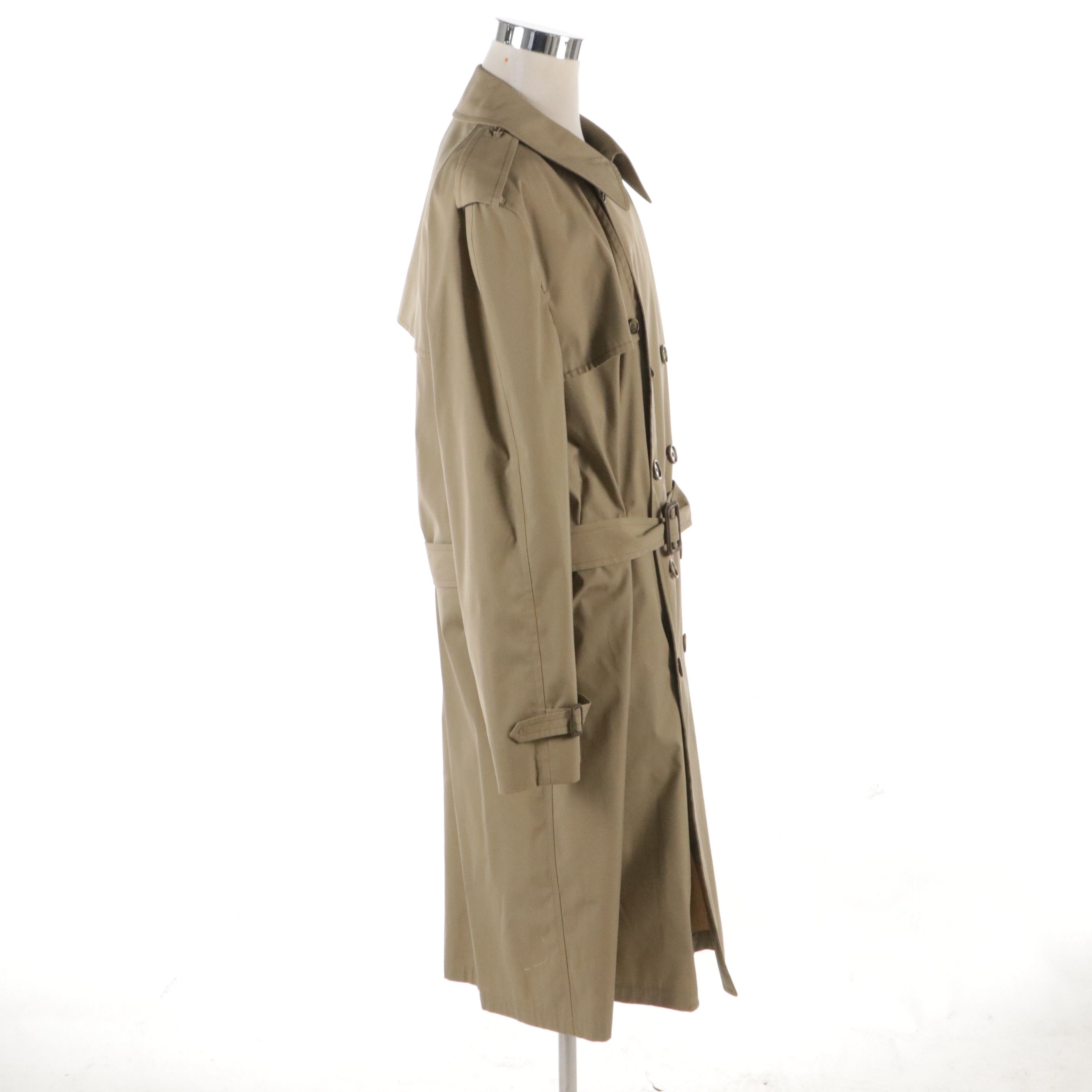 London Fog by Greenwood Double-Breasted Trench Coat in Khaki Polyester Blend