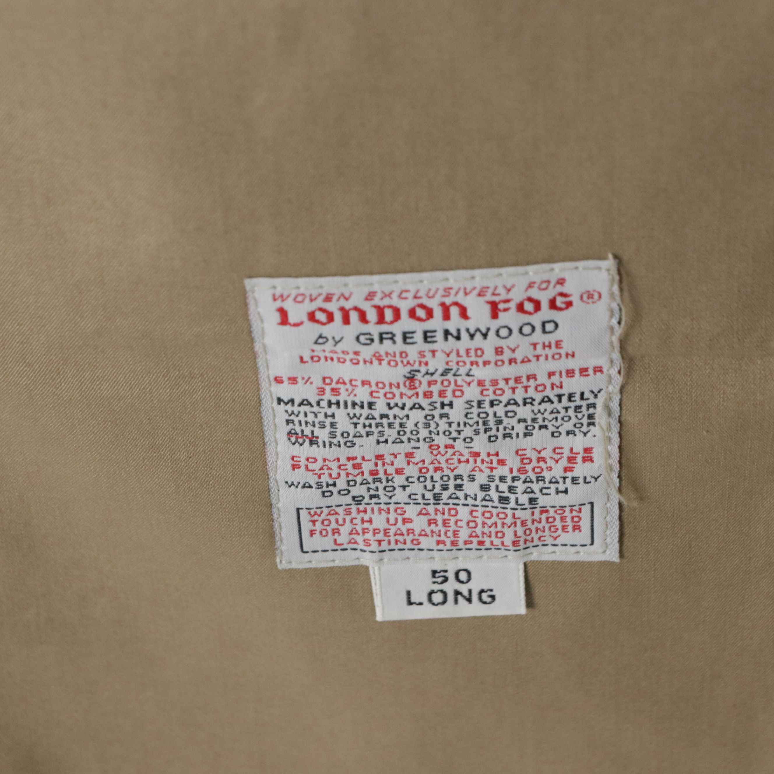 London Fog by Greenwood Double-Breasted Trench Coat in Khaki Polyester Blend