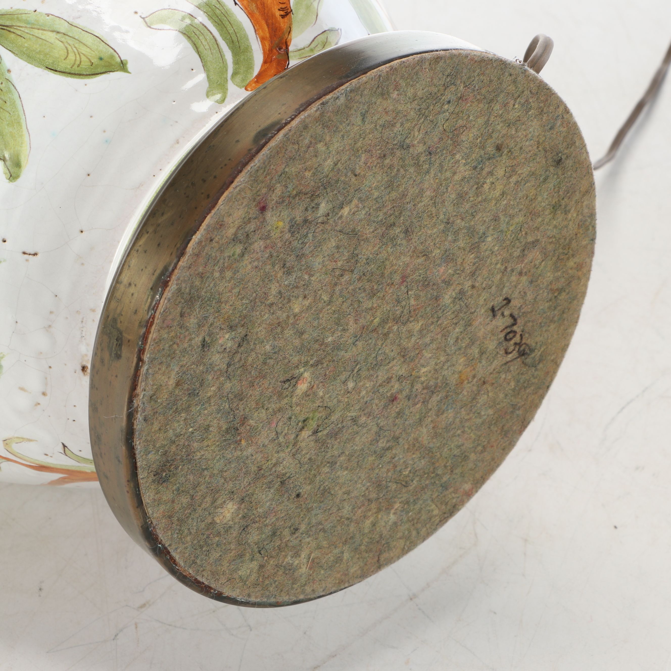 Hand-Painted Floral Motif Ceramic Table Lamp with Shirred Cotton Shade