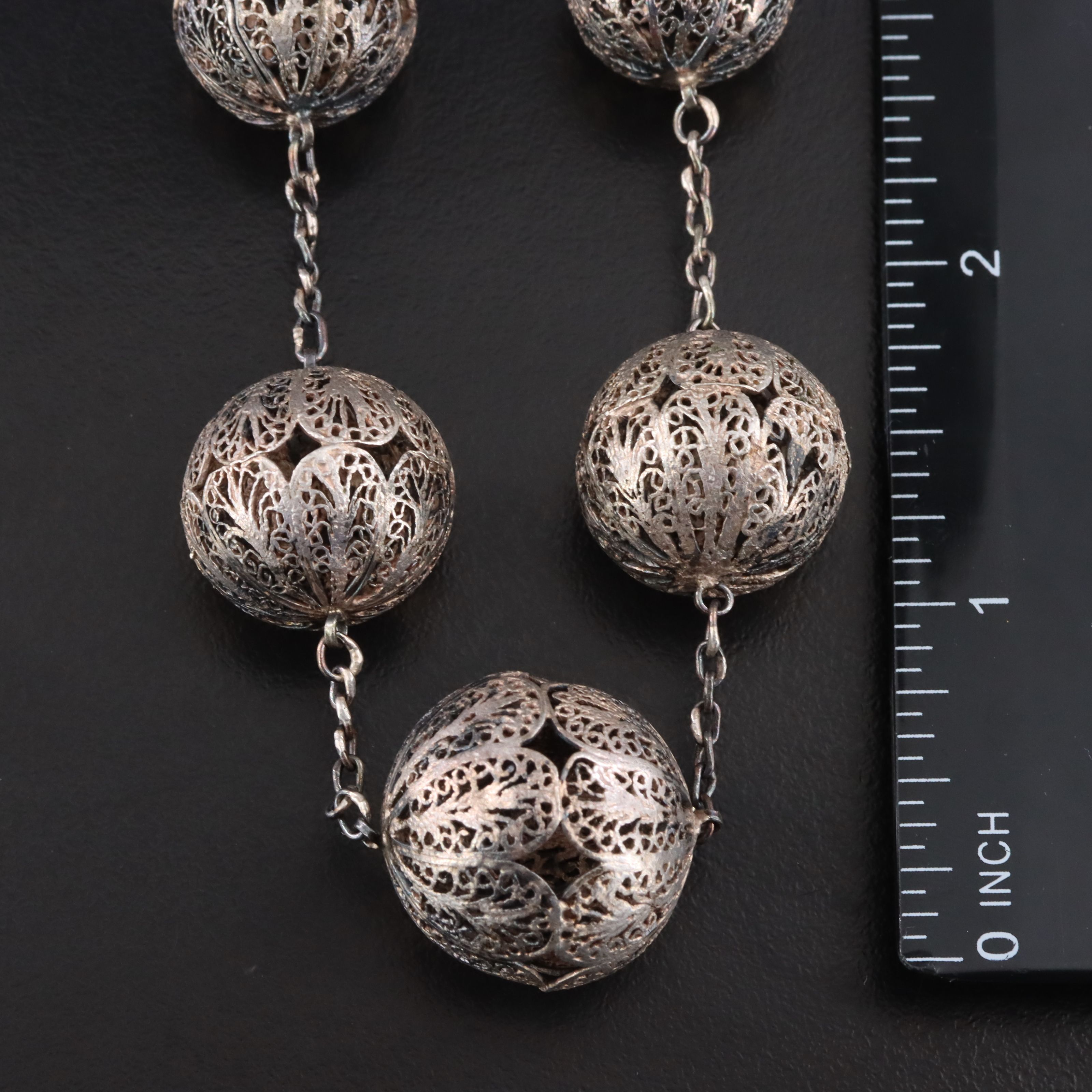 Vintage Sterling Graduated Filigree Bead Necklace