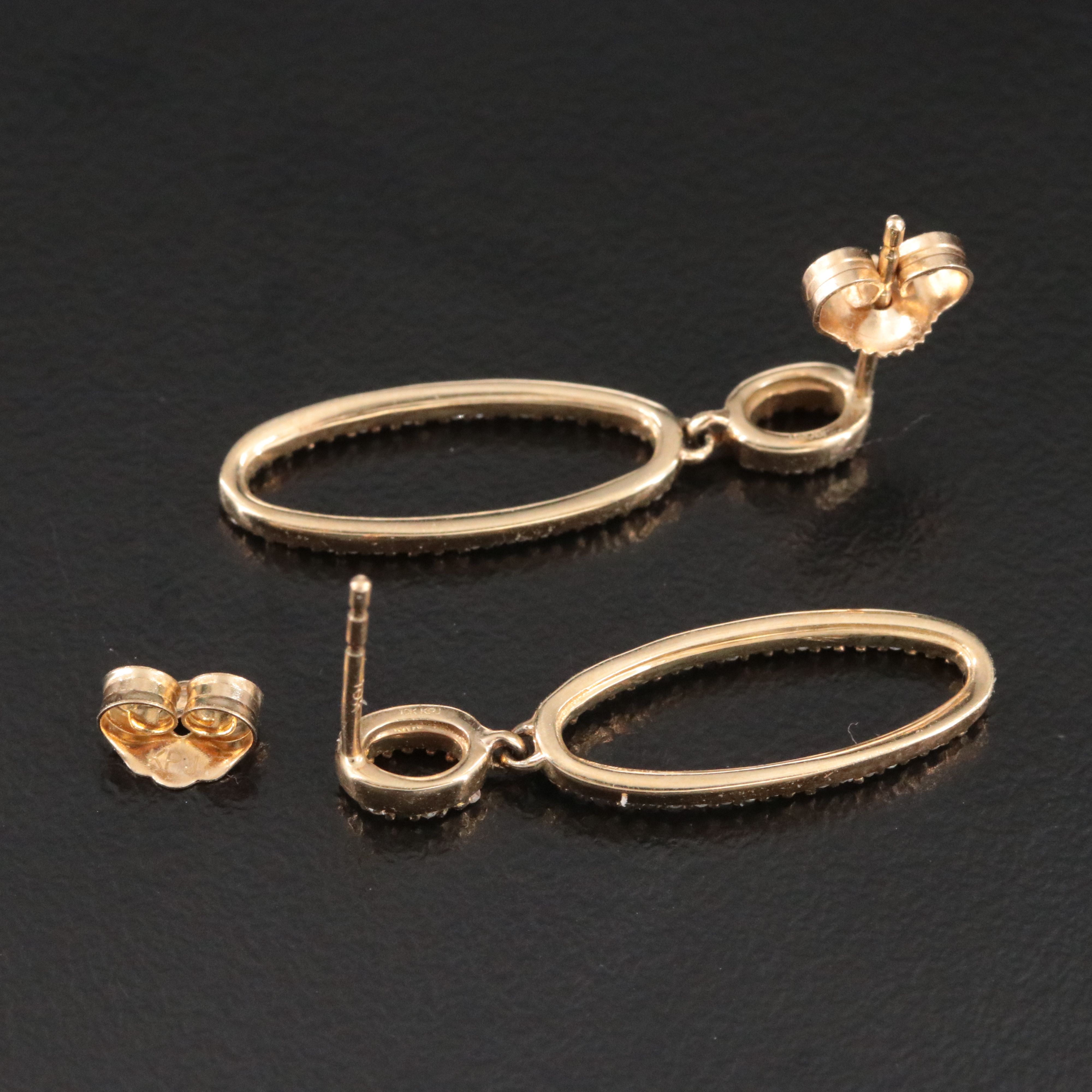 10K 0.20 CTW Diamond Oval Drop Earrings