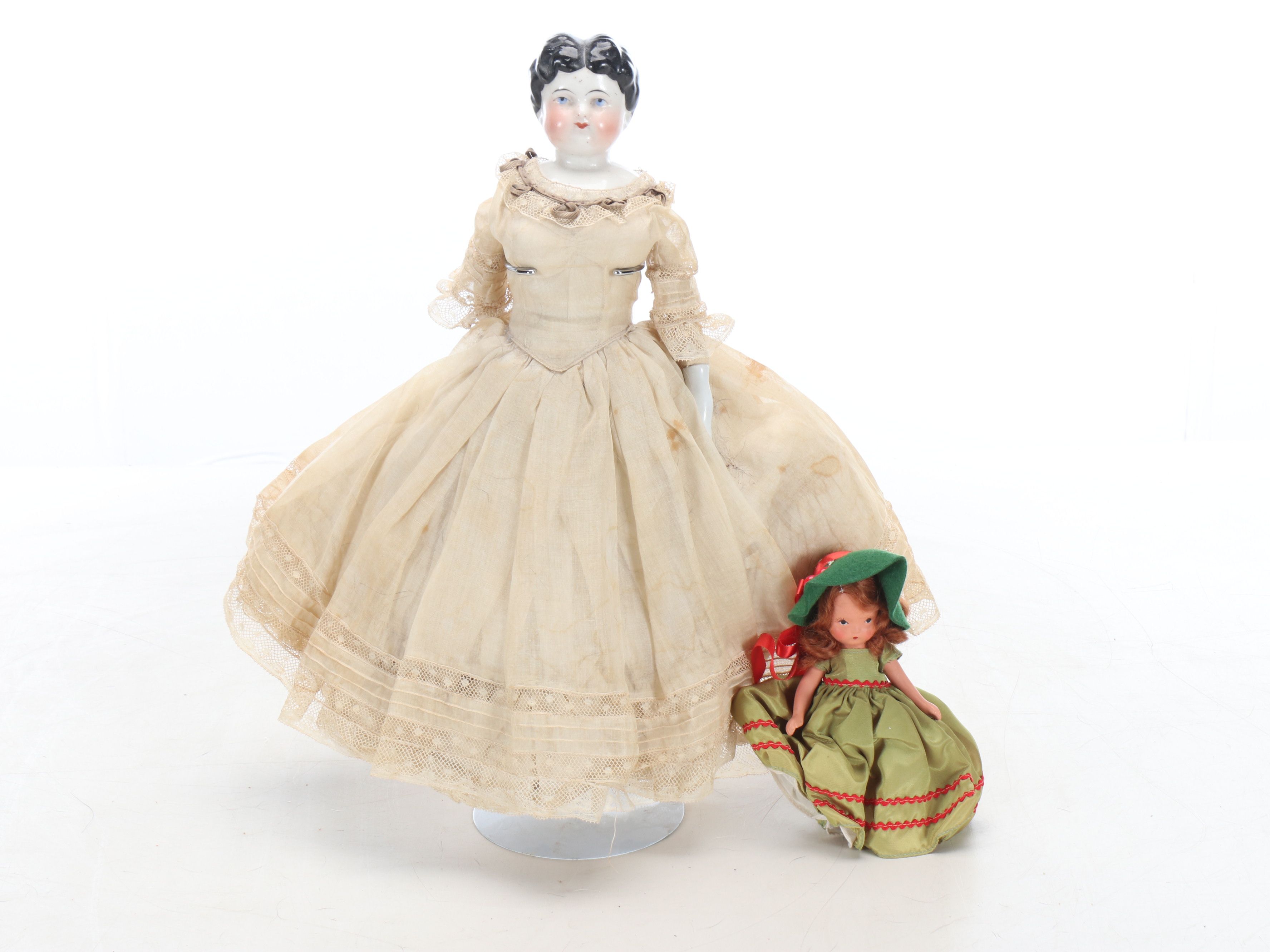 German Butterfly Hair China Head and Nancy Anne Doll and Doll Chairs