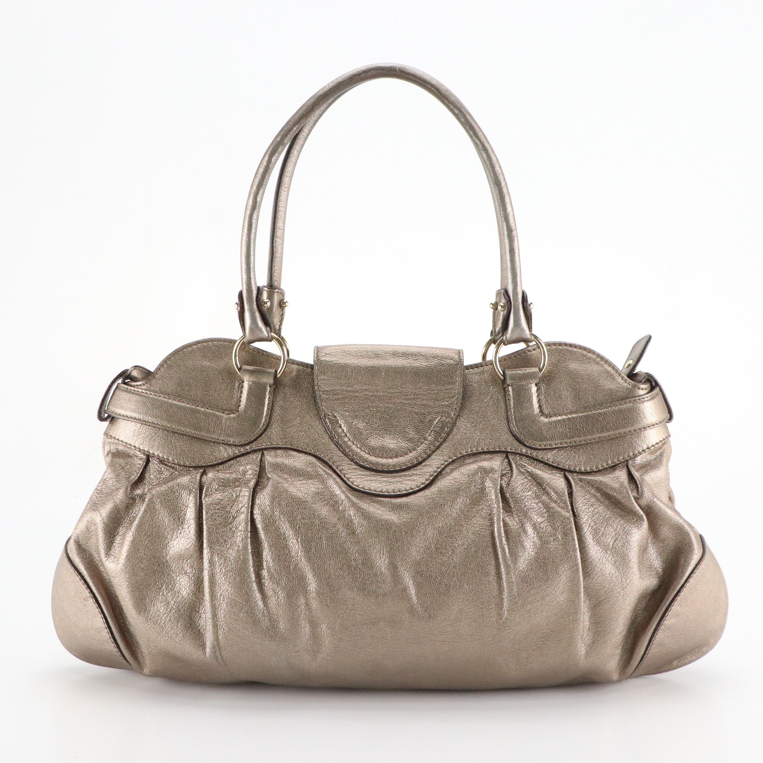Salvatore Ferragamo Marisa Shoulder Bag in Metallic Silver Calfskin Leather
