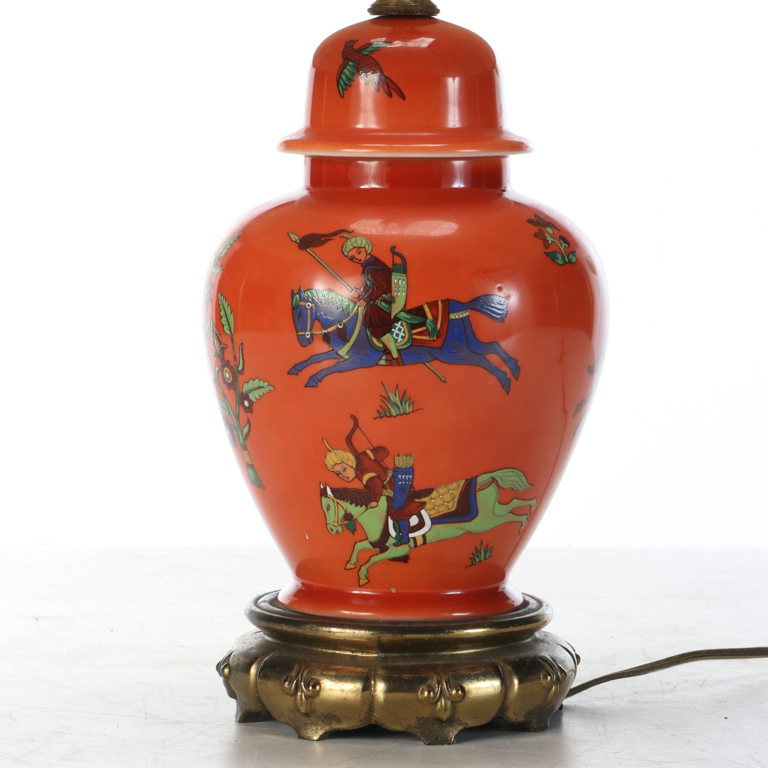 Indo-Persian Hunt Scene Hand-Painted Ginger Jar Table Lamp