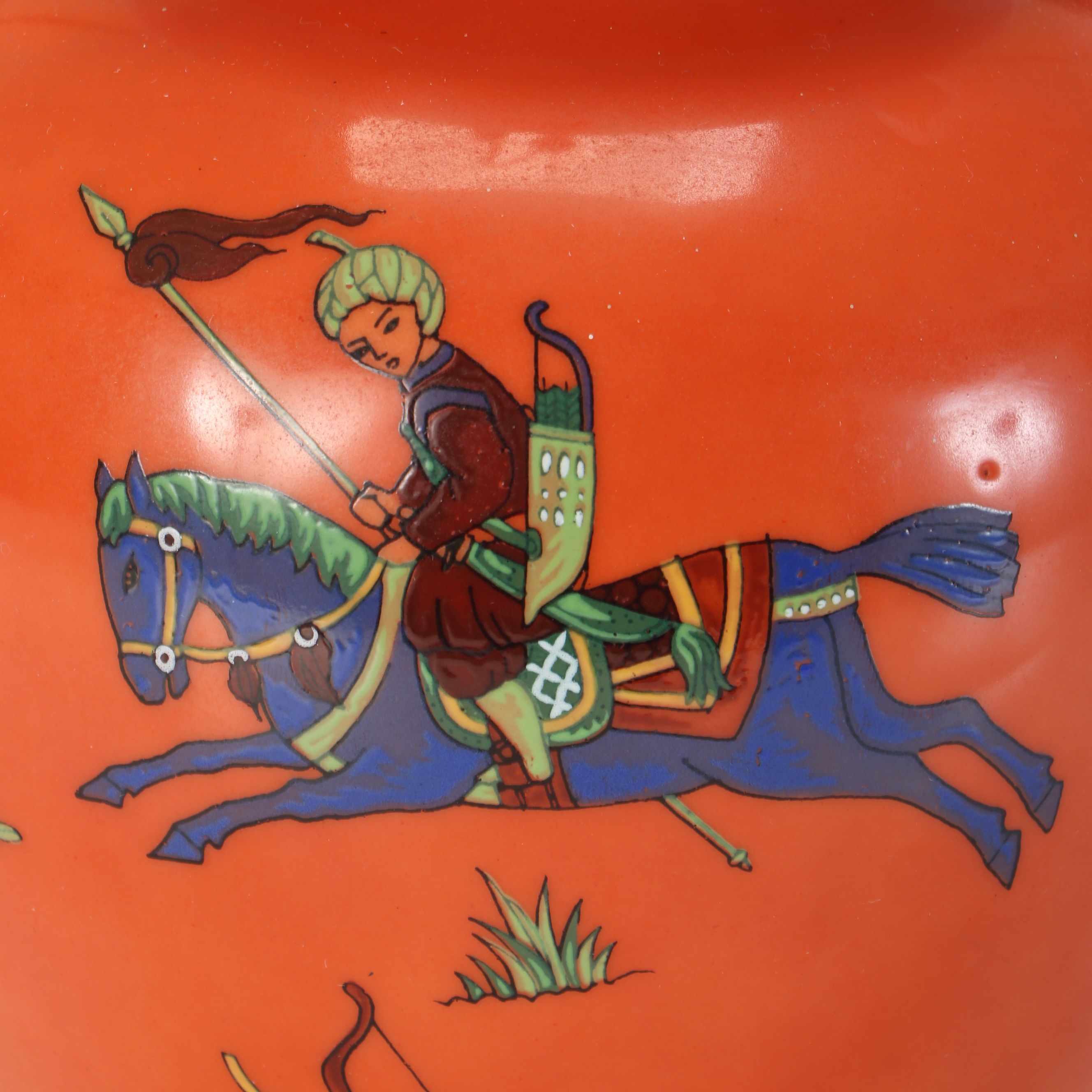 Indo-Persian Hunt Scene Hand-Painted Ginger Jar Table Lamp