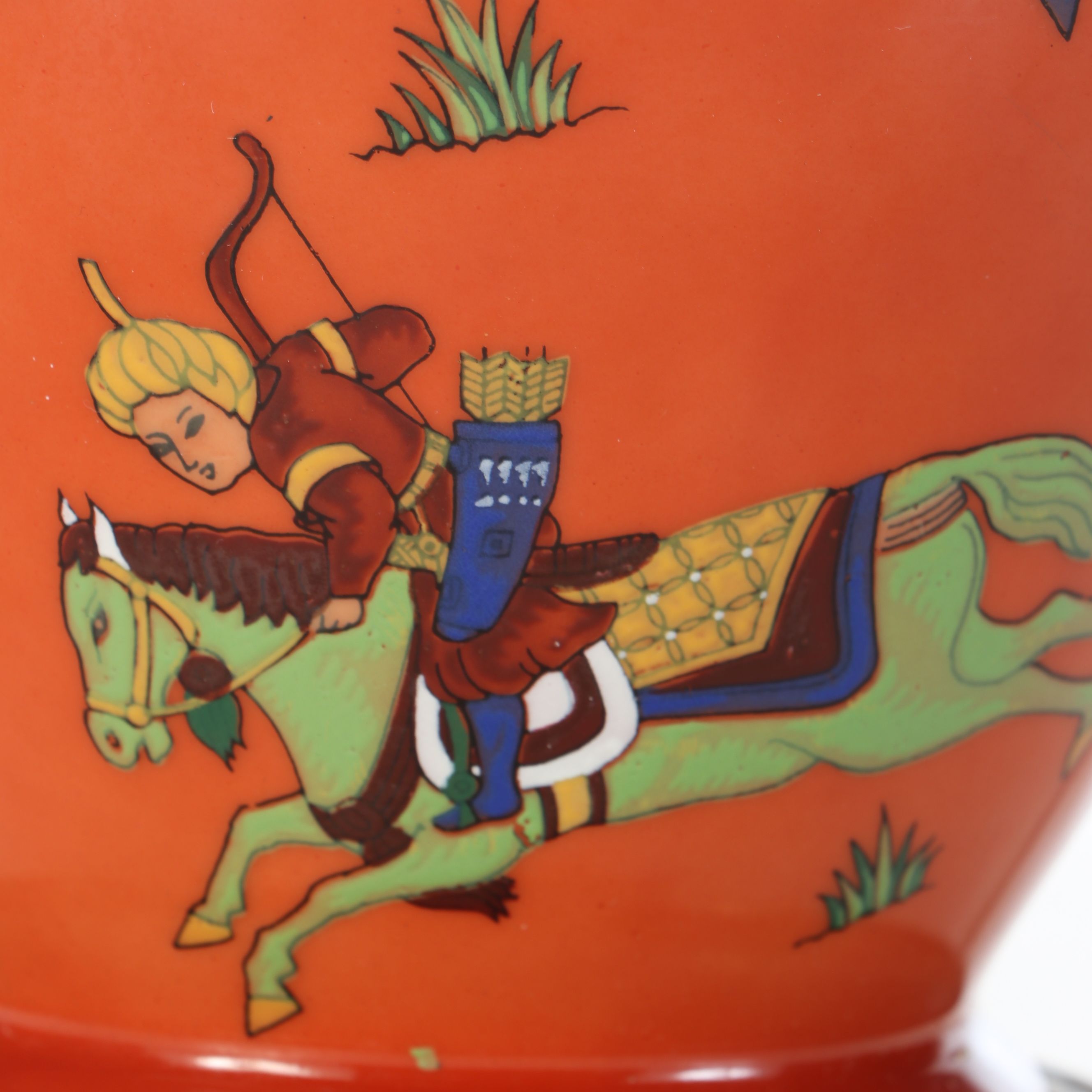 Indo-Persian Hunt Scene Hand-Painted Ginger Jar Table Lamp