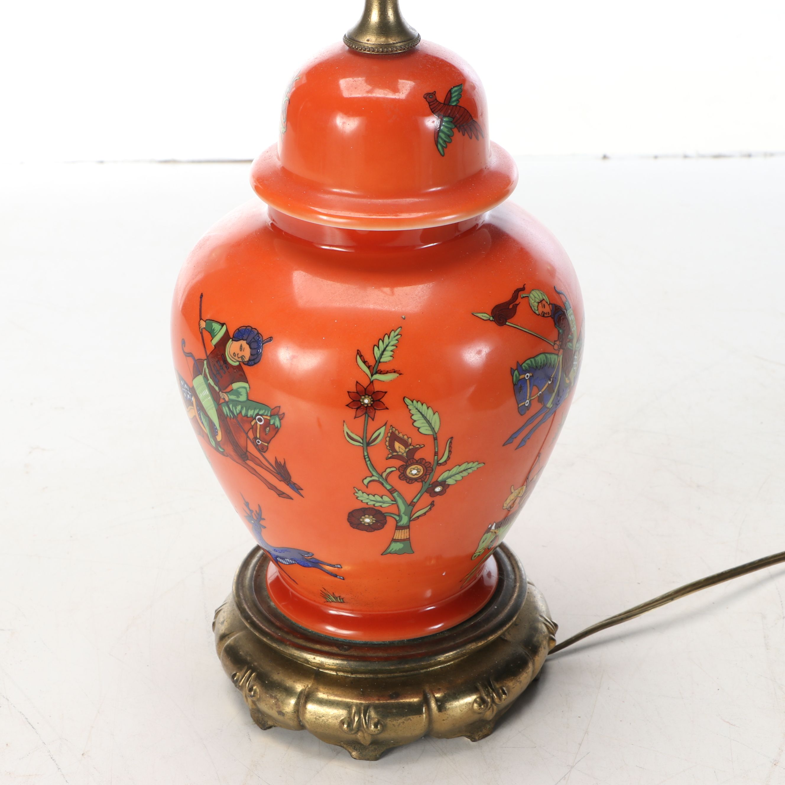 Indo-Persian Hunt Scene Hand-Painted Ginger Jar Table Lamp