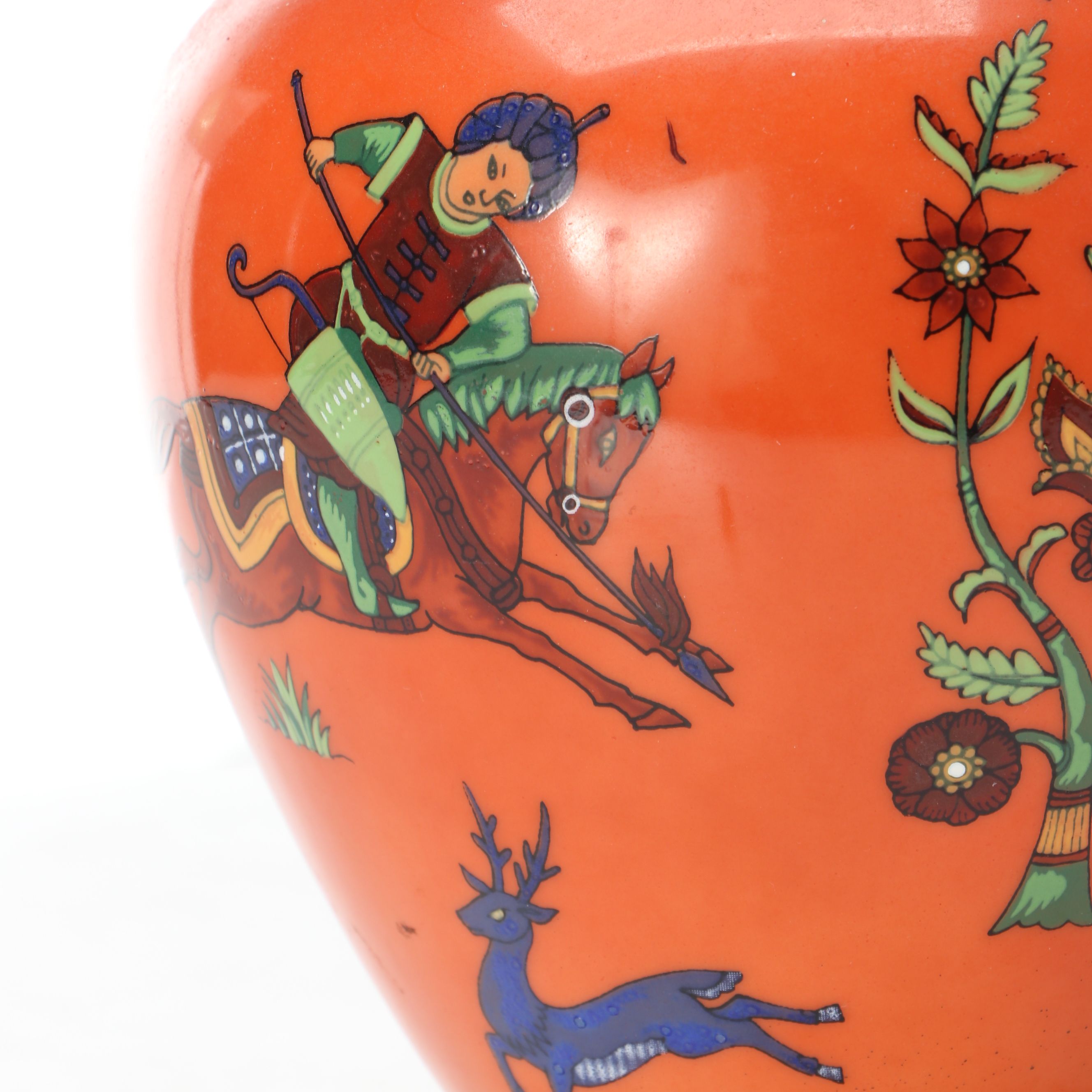 Indo-Persian Hunt Scene Hand-Painted Ginger Jar Table Lamp