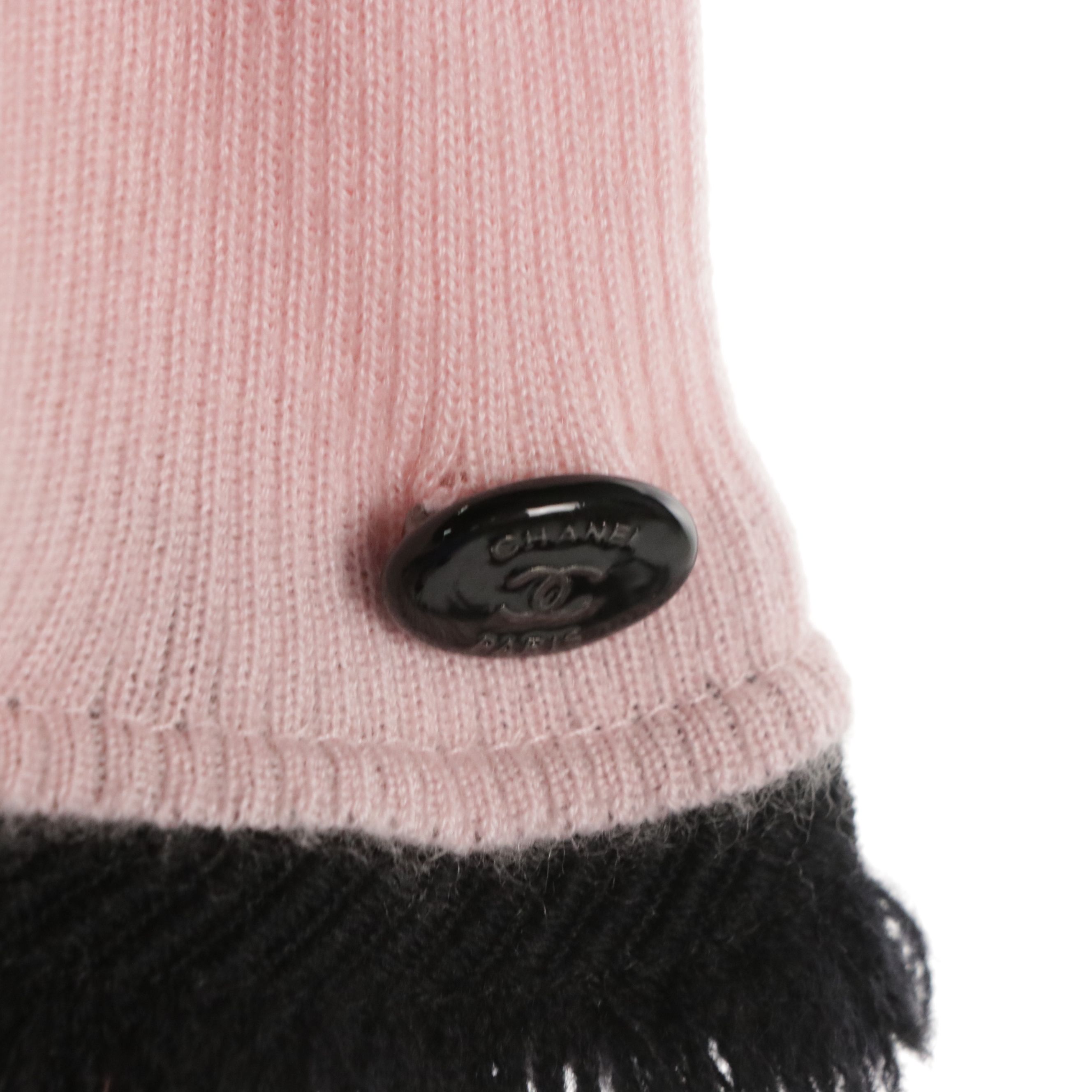 Chanel Pink Ribbed Knit Cashmere Blend Sweater with Black Trim